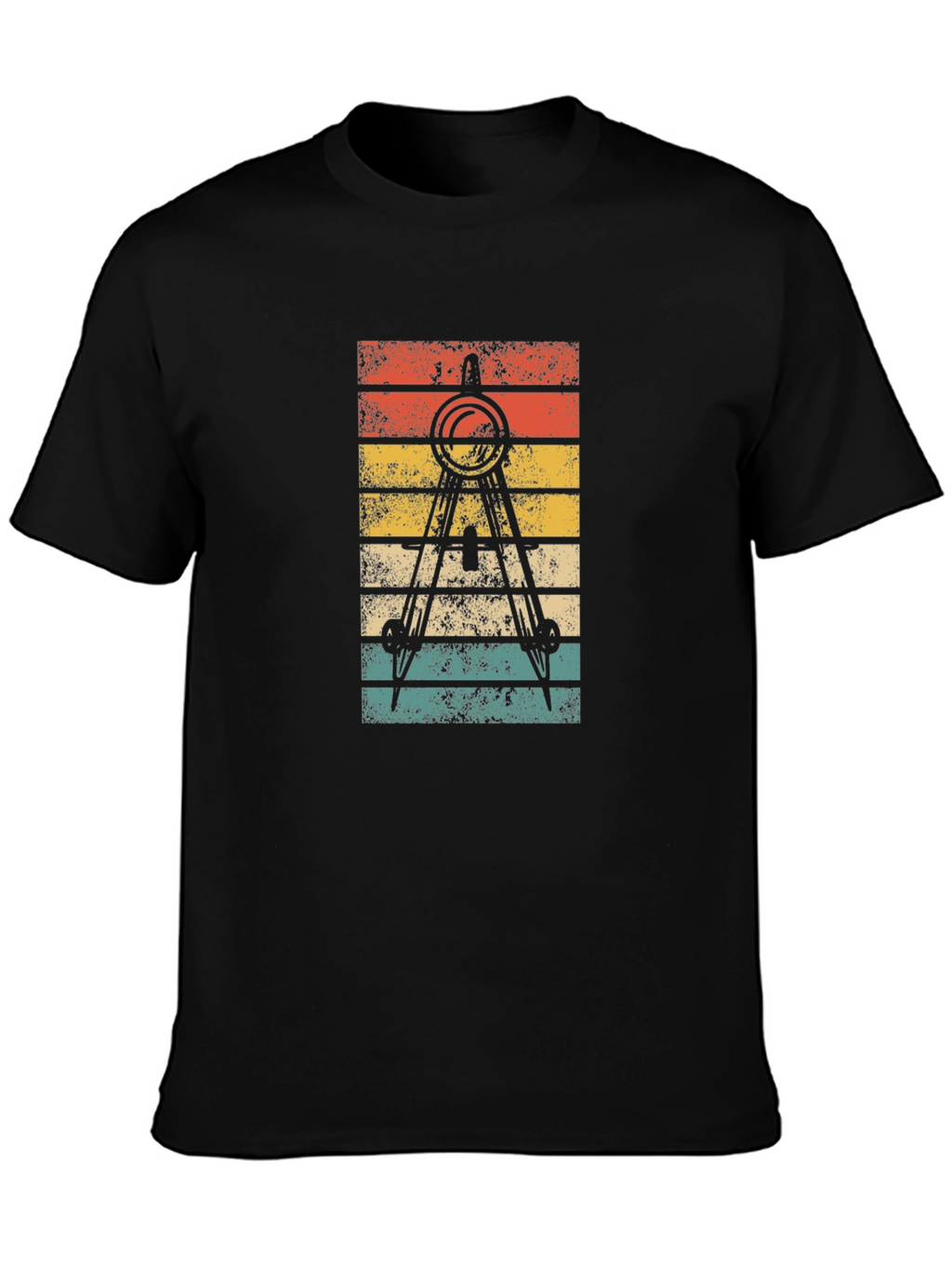 Retro Architect Compass T-Shirt - Black Cotton Tee