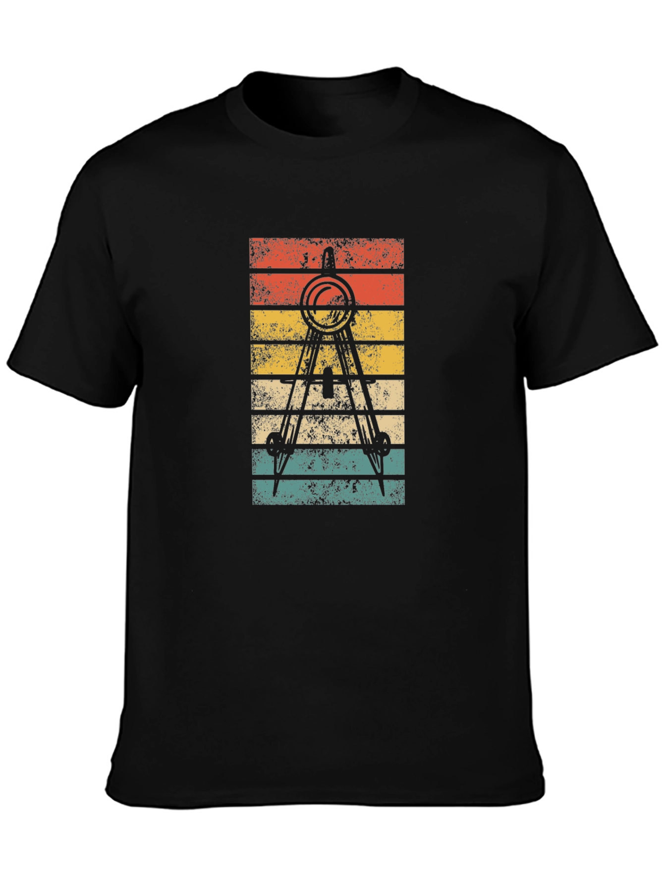 Retro Architect Compass T-Shirt - Black Cotton Tee