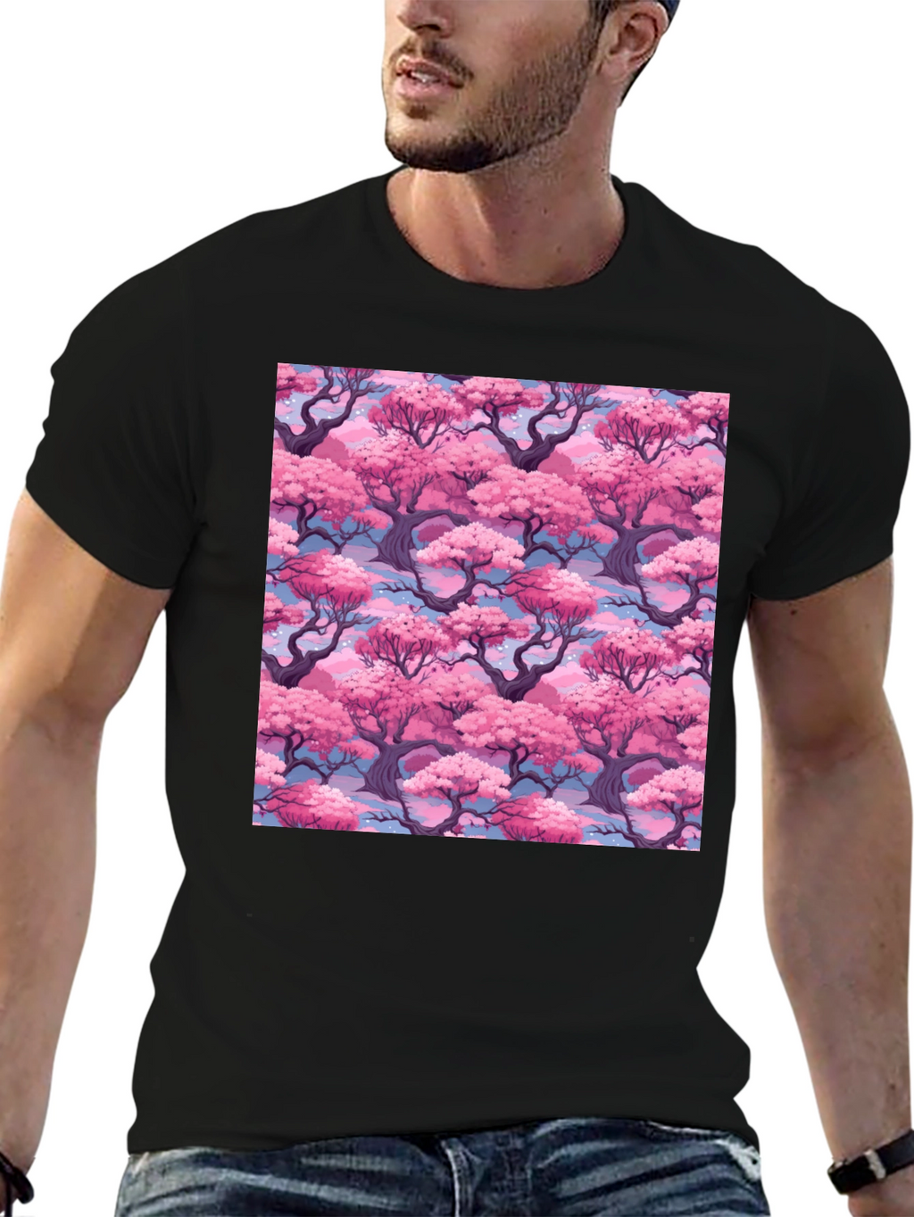 Sakura Tree Print Black T-Shirt