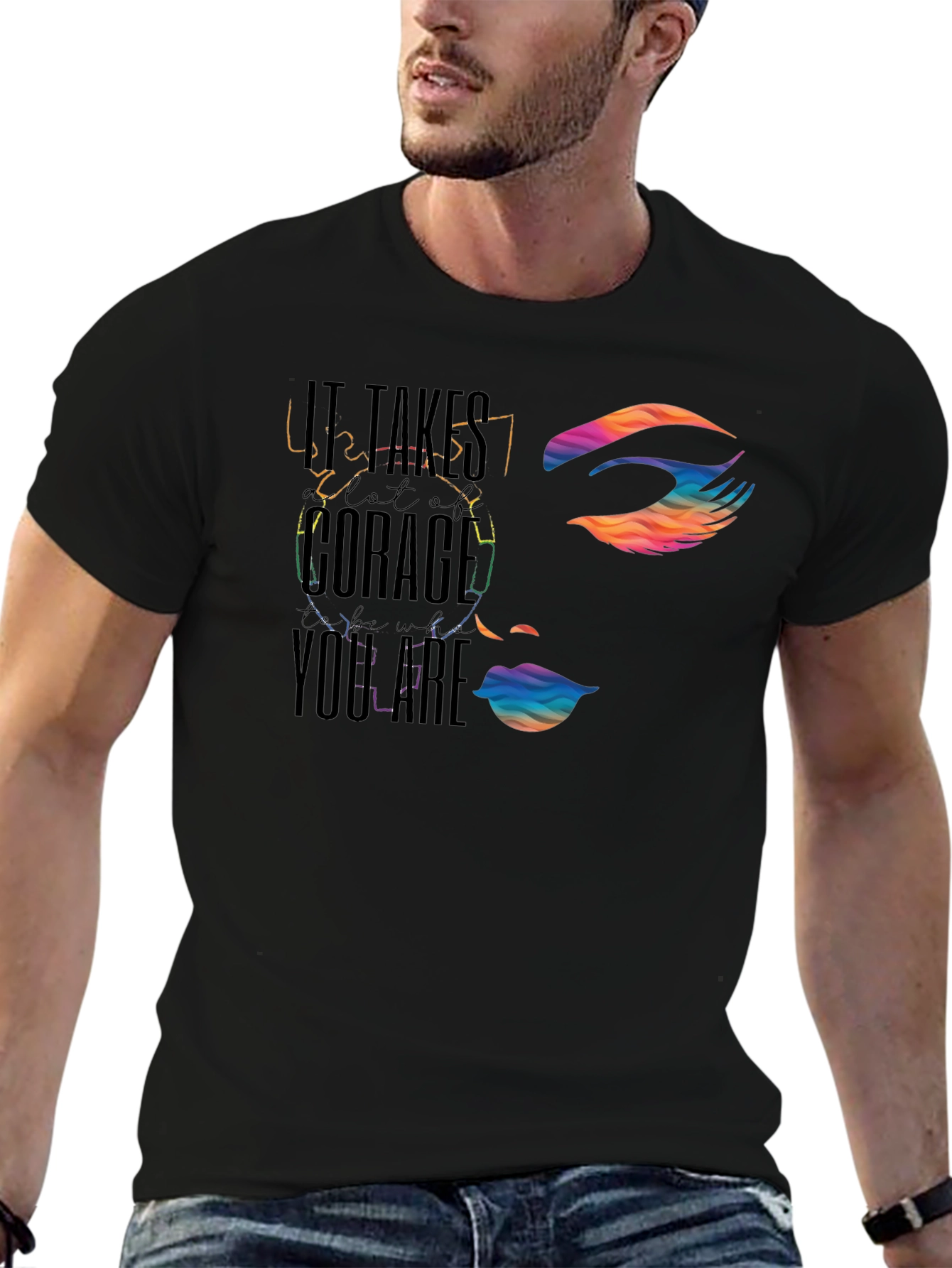 Courage Face Graphic Tee - Black Cotton Blend