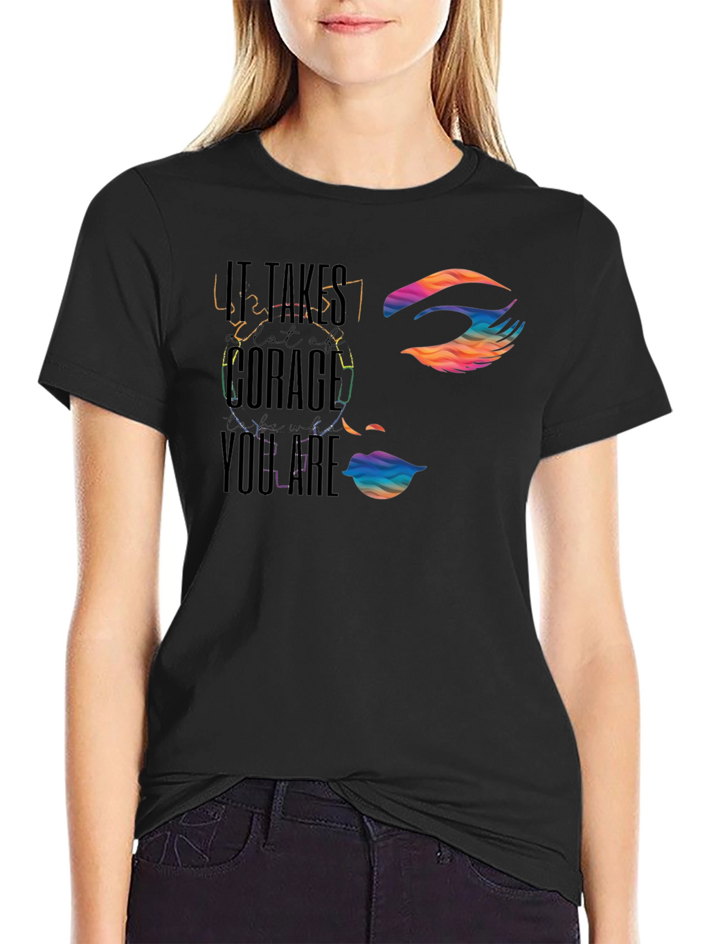 Courage Face Graphic Tee - Black Cotton Blend