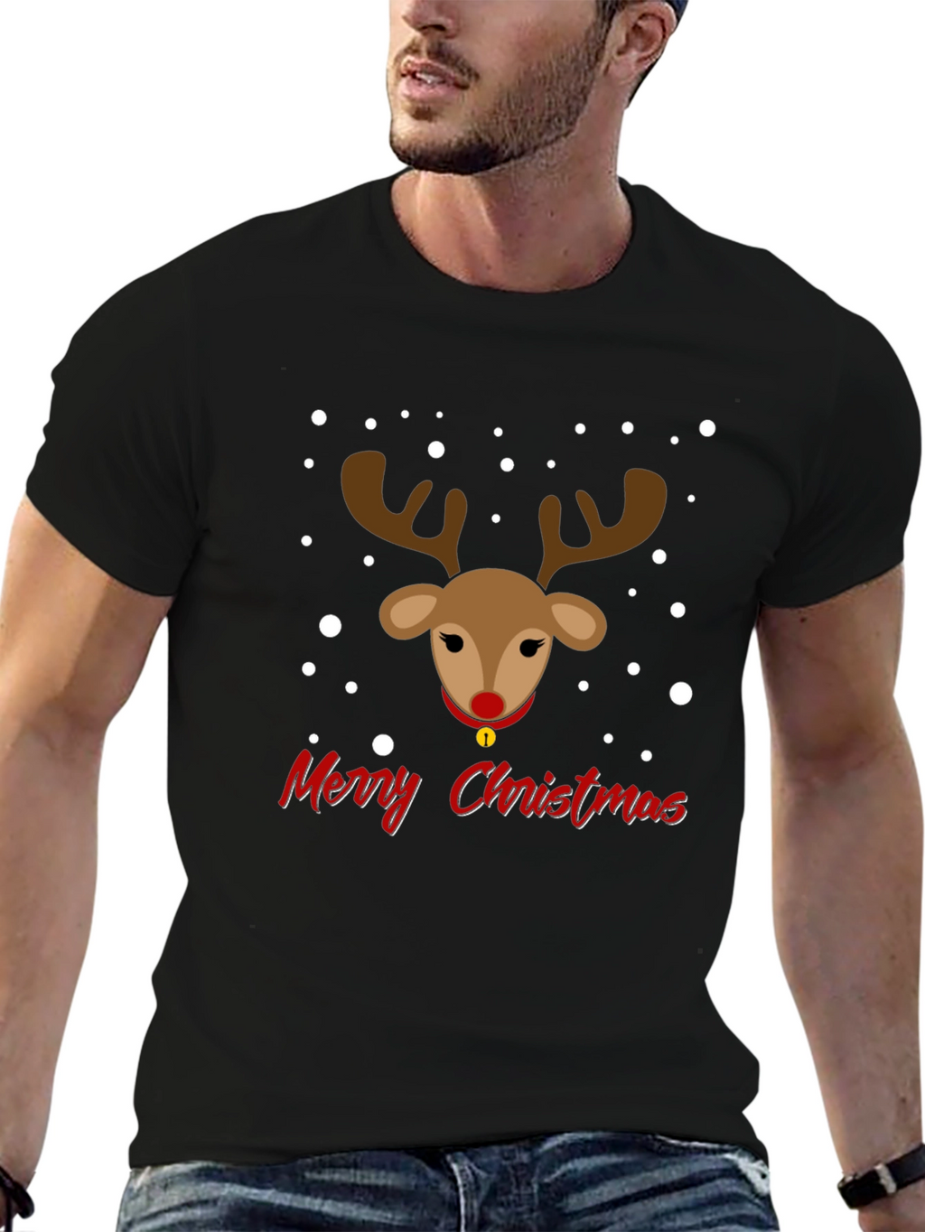 Festive Reindeer Merry Christmas Graphic Tee