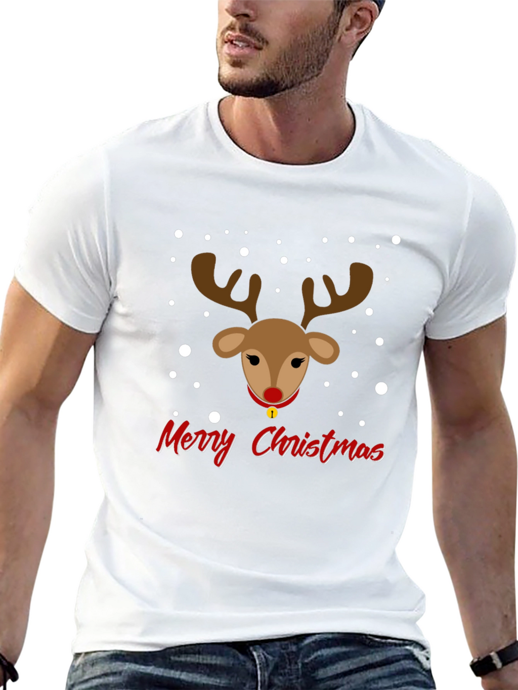 Festive Reindeer Merry Christmas Graphic Tee