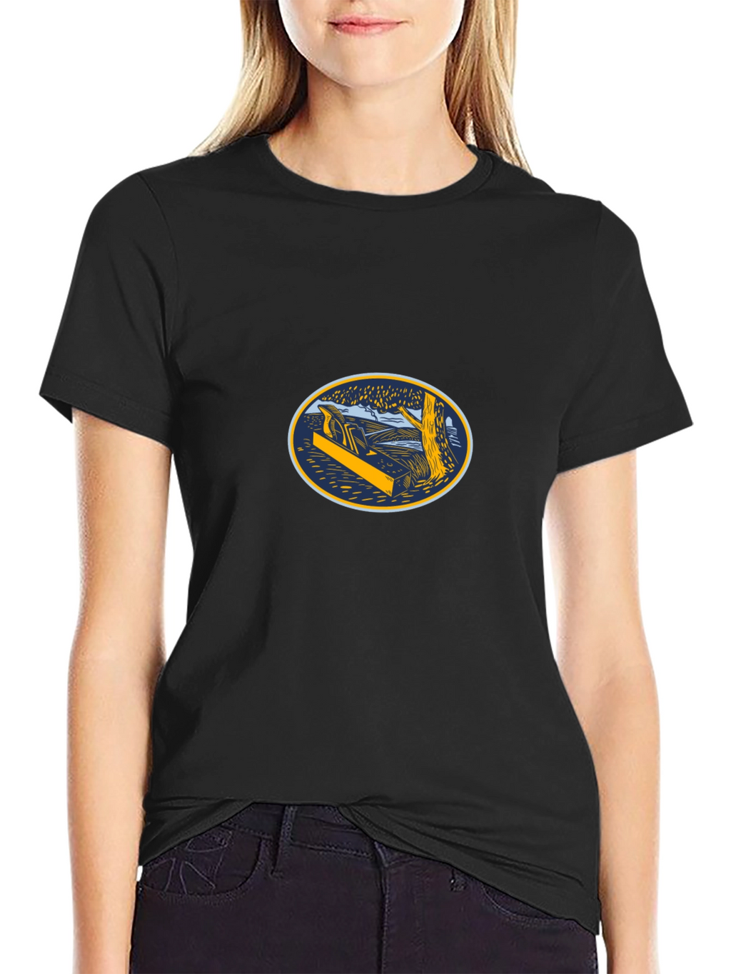 Black T-Shirt with Woodworking Graphic