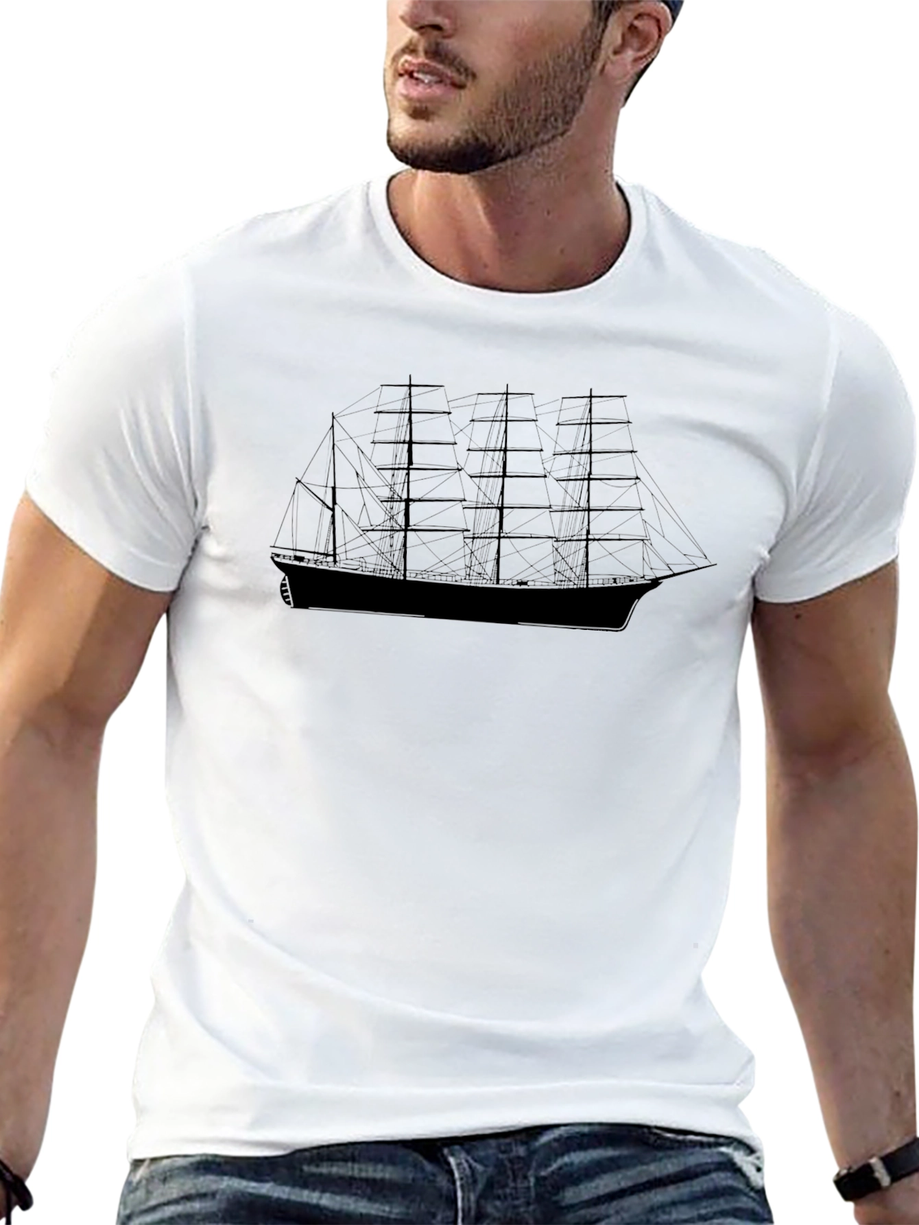 Sailing Ship Graphic Black T-Shirt