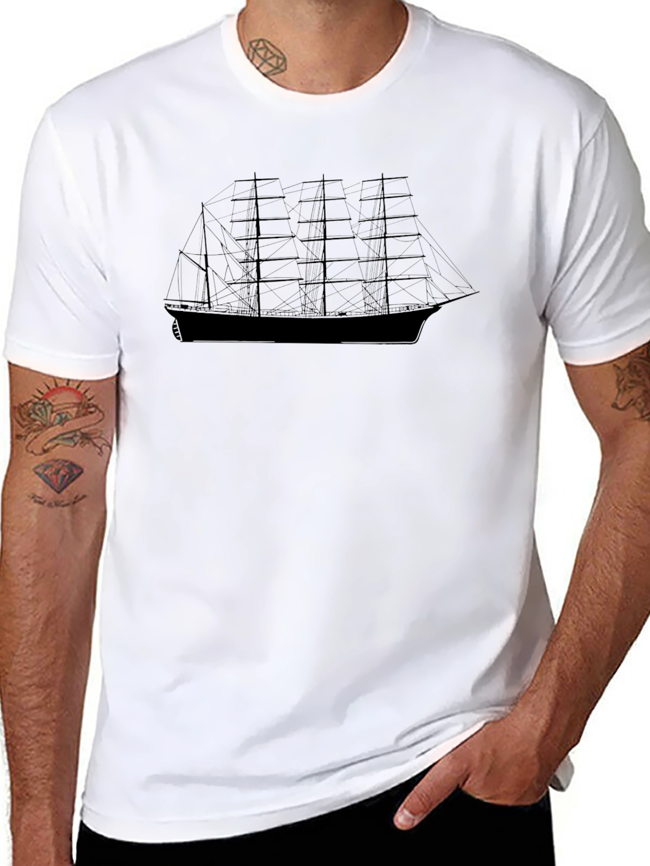 Sailing Ship Graphic Black T-Shirt