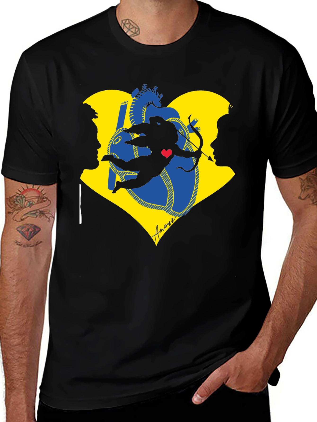 Cupid Heart Black T-Shirt
