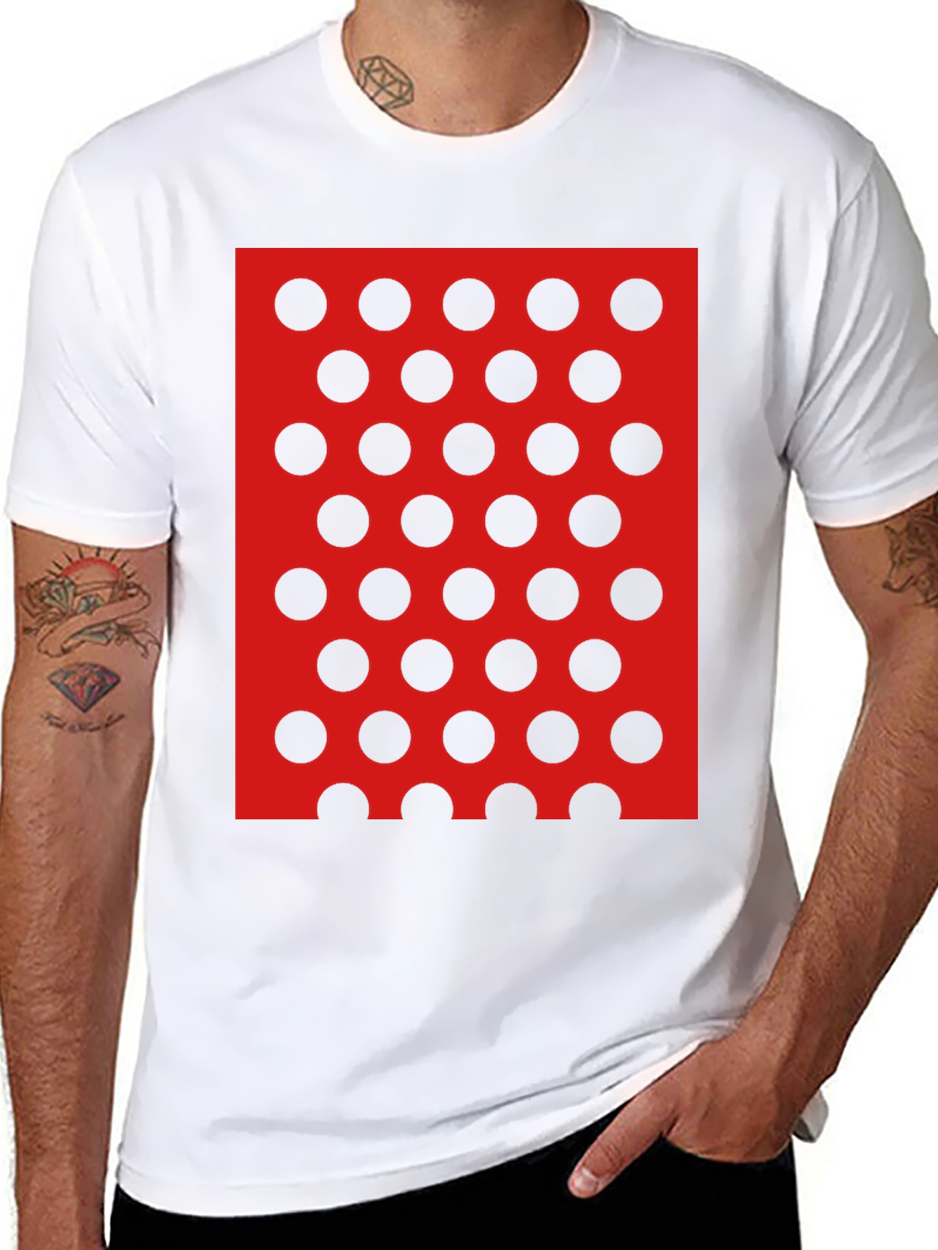 Black Tee with Red and Black Polka Dot Design