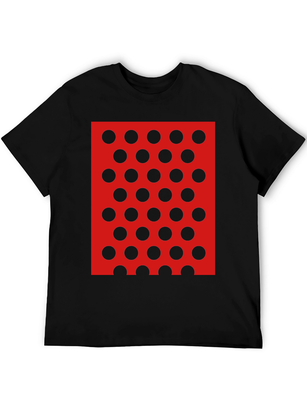 Black Tee with Red and Black Polka Dot Design
