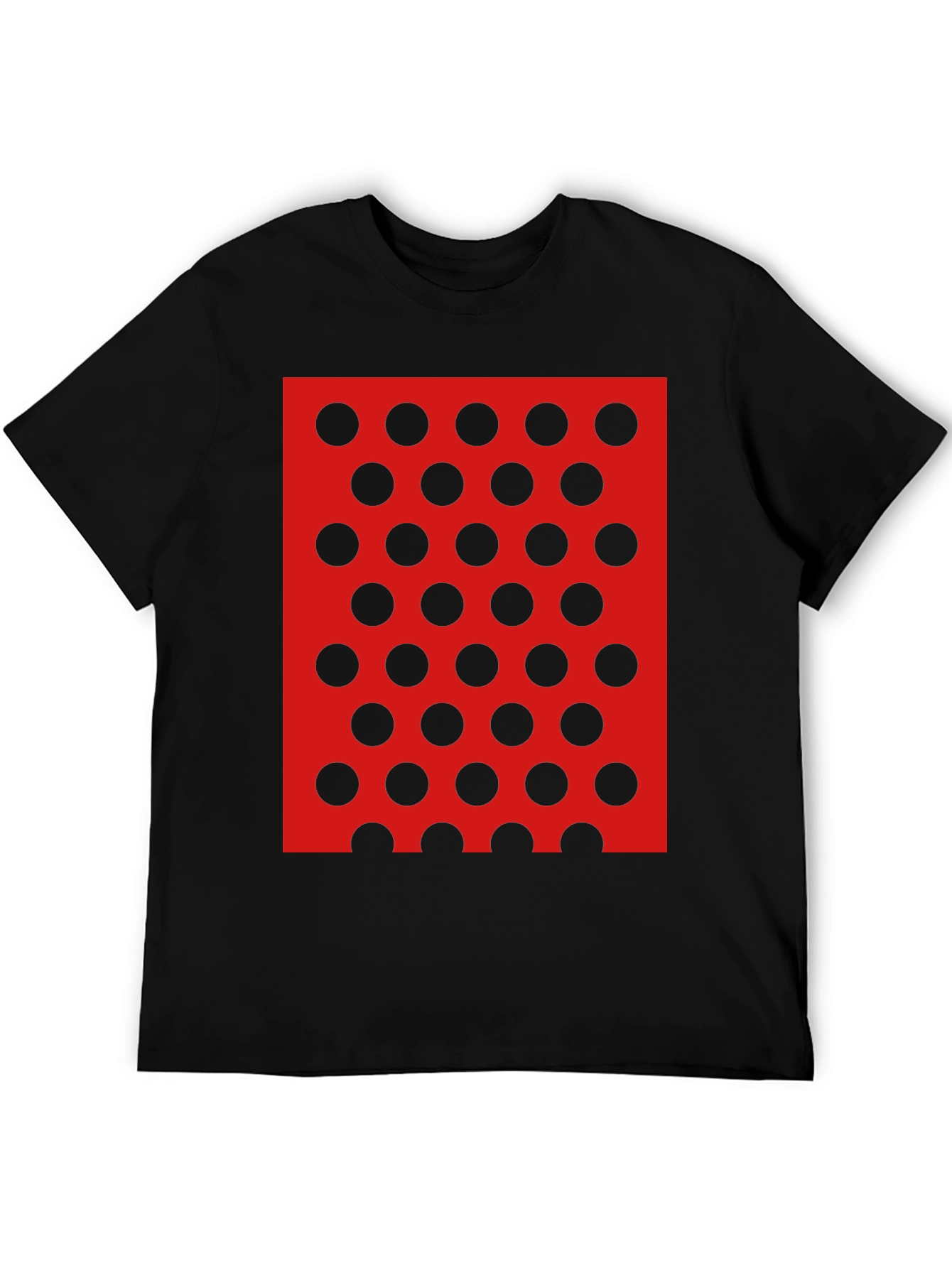 Black Tee with Red and Black Polka Dot Design