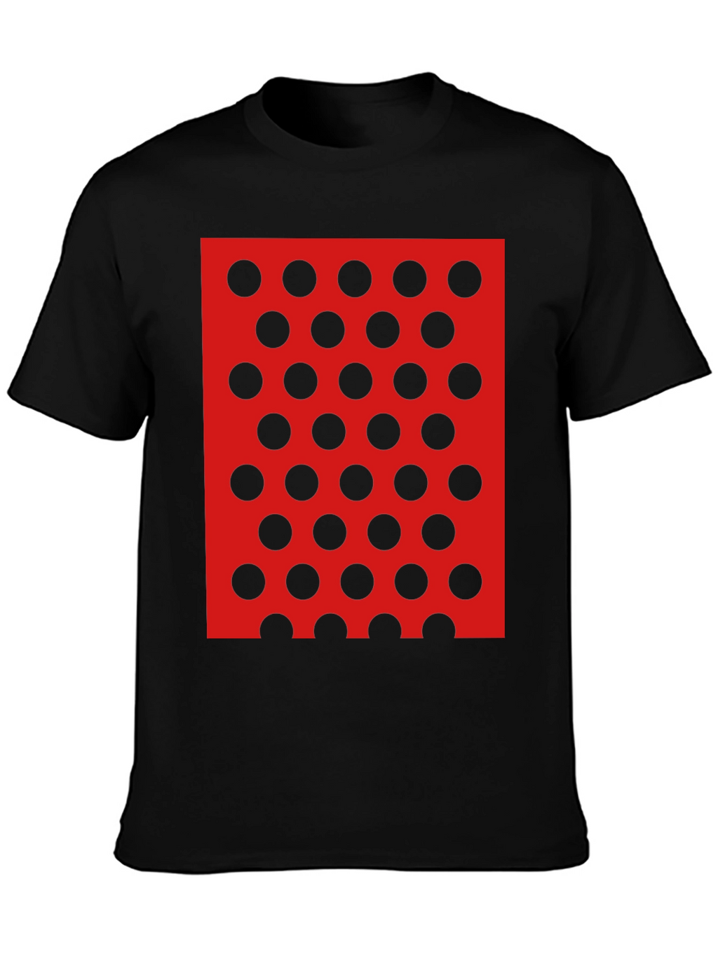 Black Tee with Red and Black Polka Dot Design