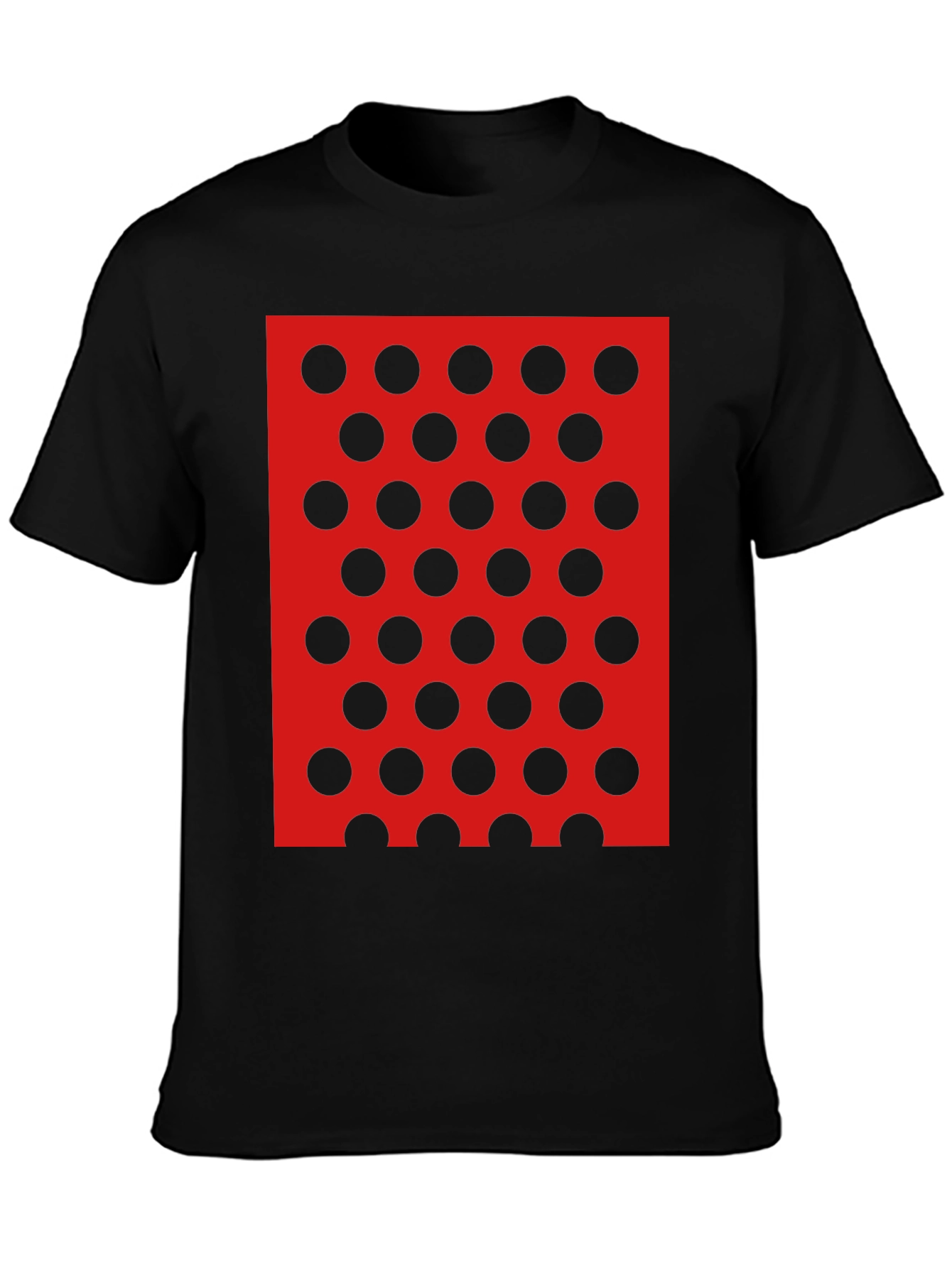 Black Tee with Red and Black Polka Dot Design