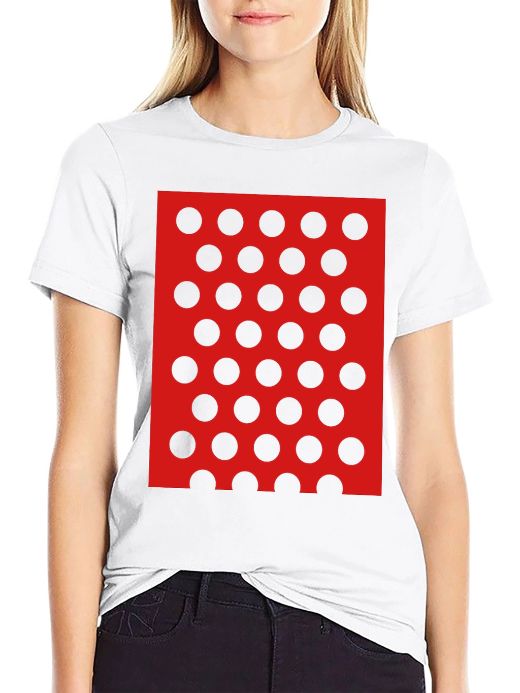 Black Tee with Red and Black Polka Dot Design