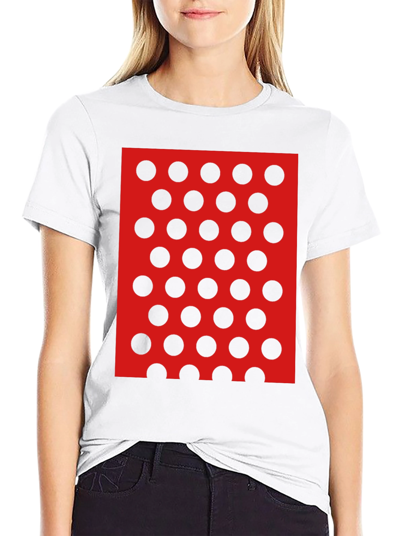 Black Tee with Red and Black Polka Dot Design