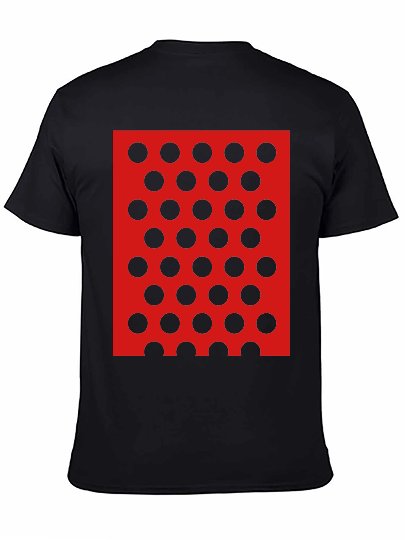 Black Tee with Red and Black Polka Dot Design