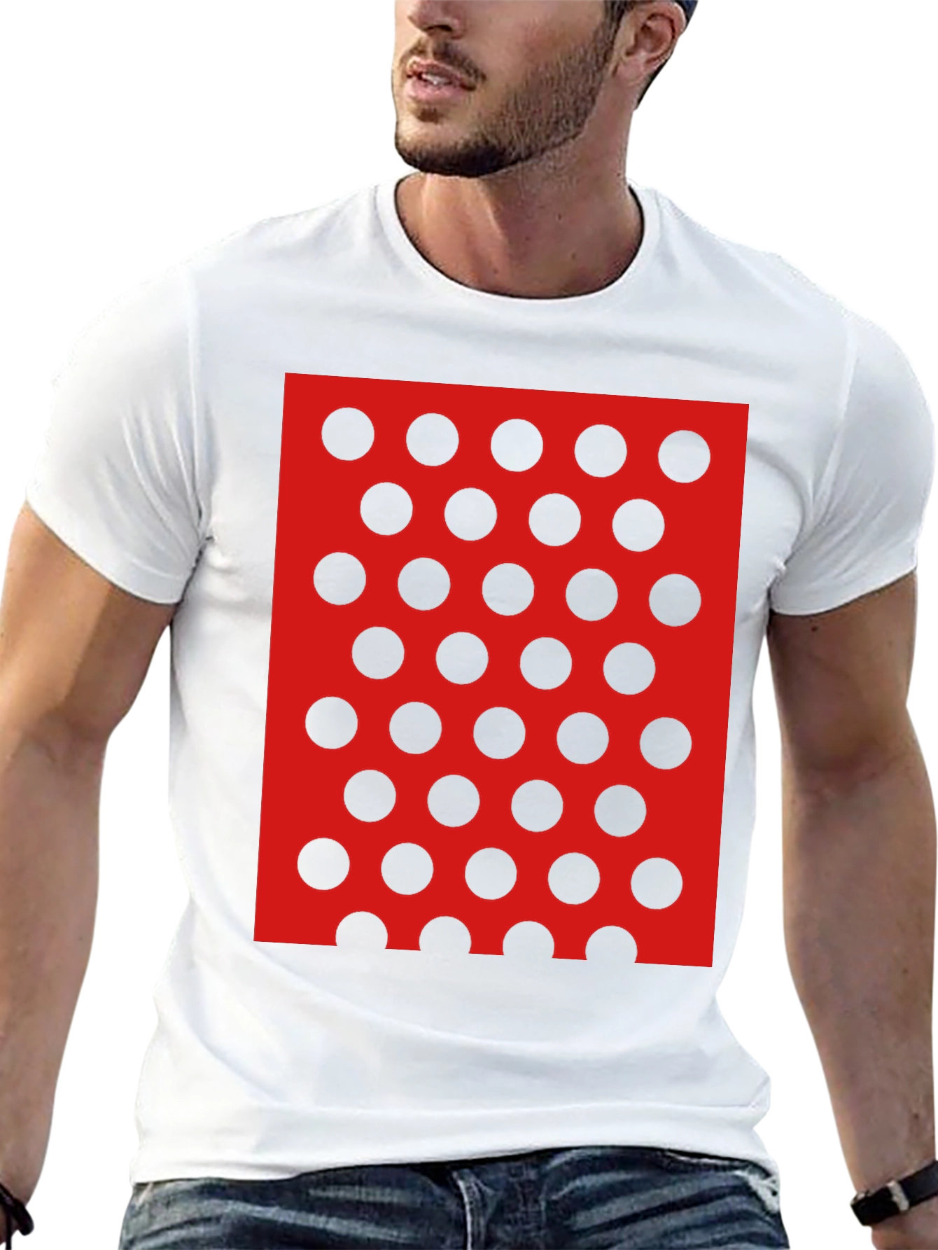 Black Tee with Red and Black Polka Dot Design