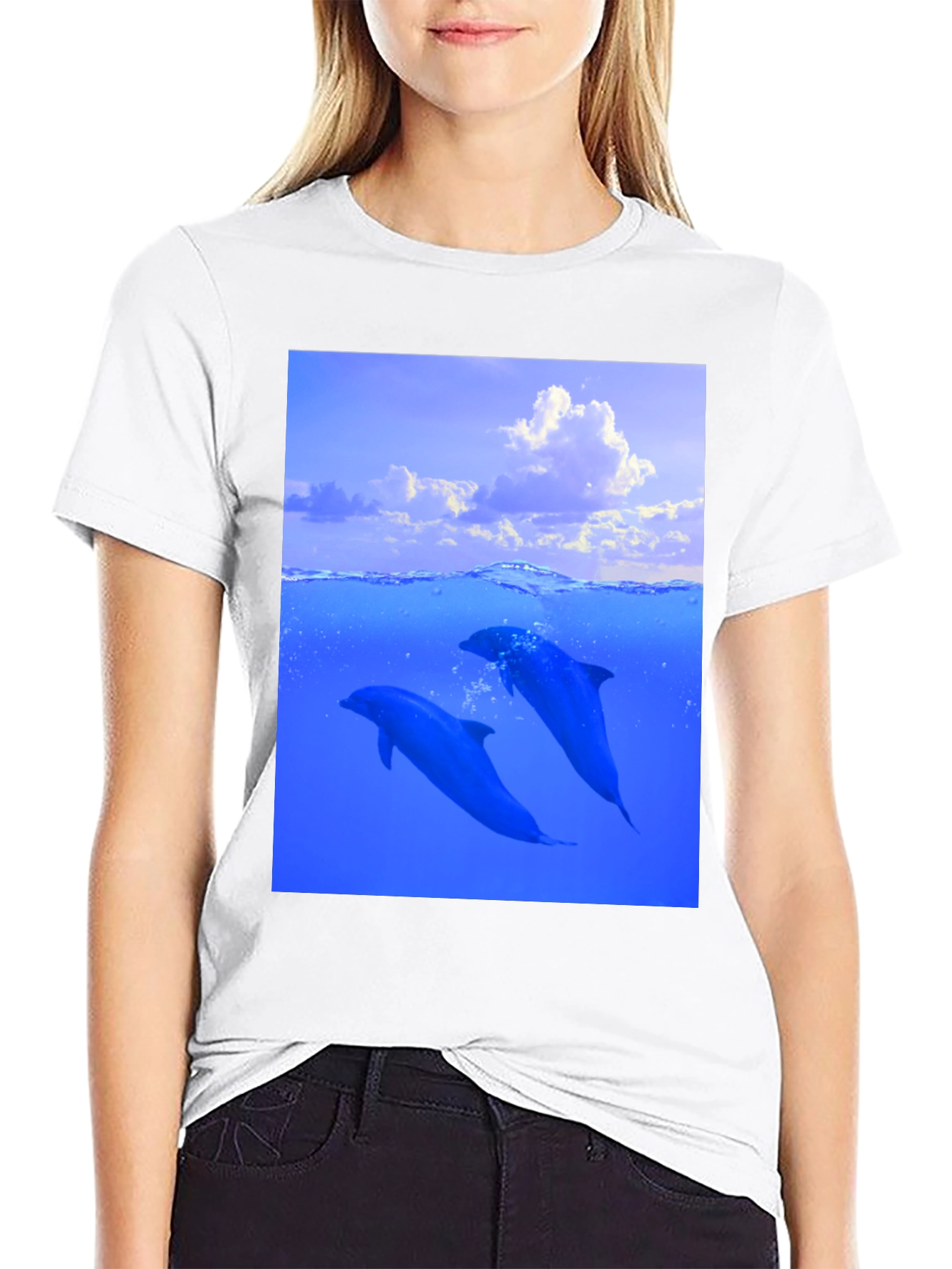 Dolphin Print Black T-Shirt