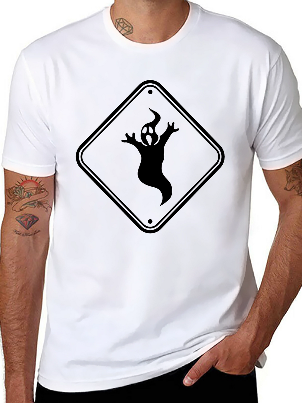 Ghost Crossing Graphic Tee - Black Cotton T-Shirt