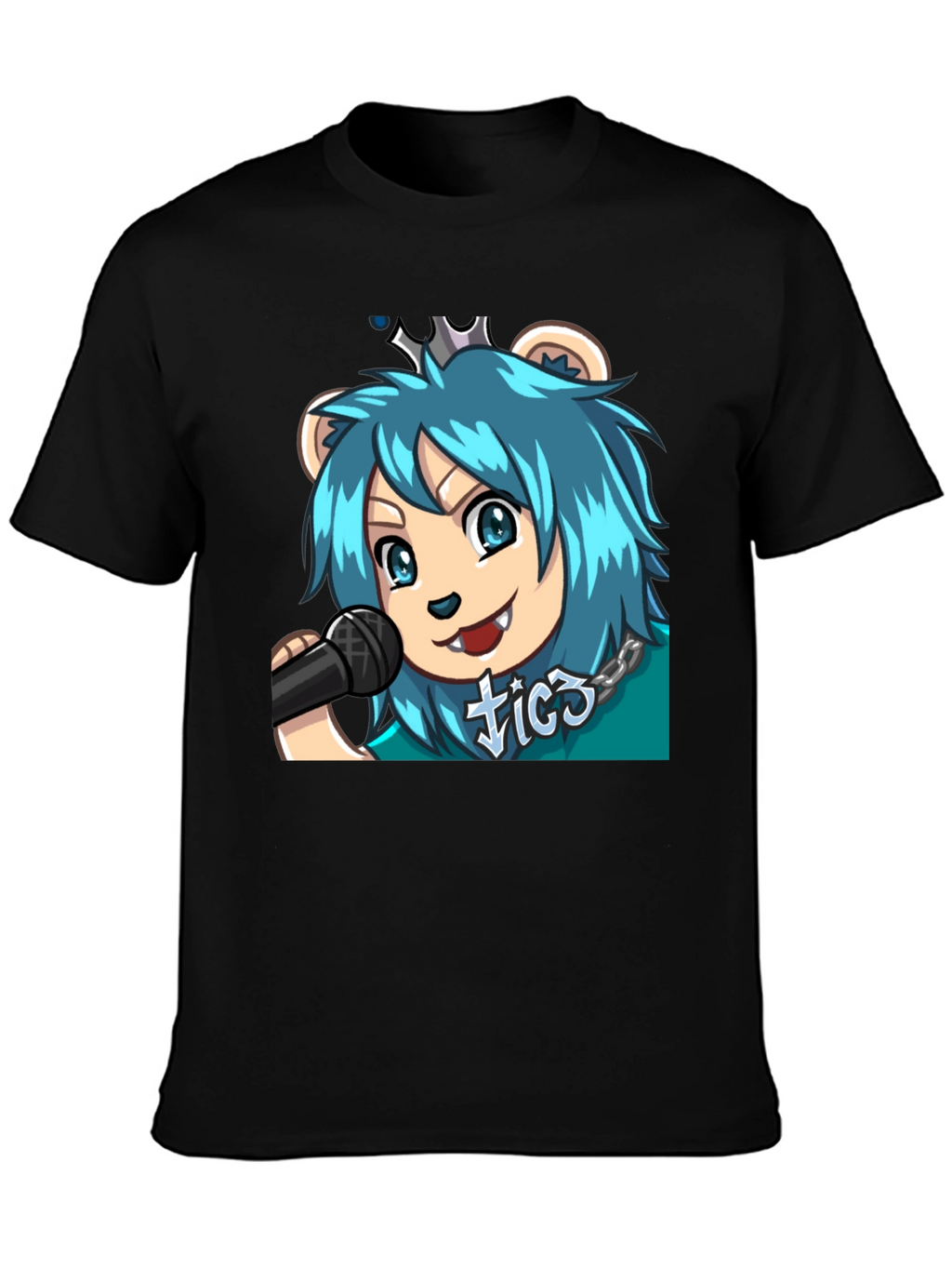 Blue Haired Anime Lion Graphic T-Shirt