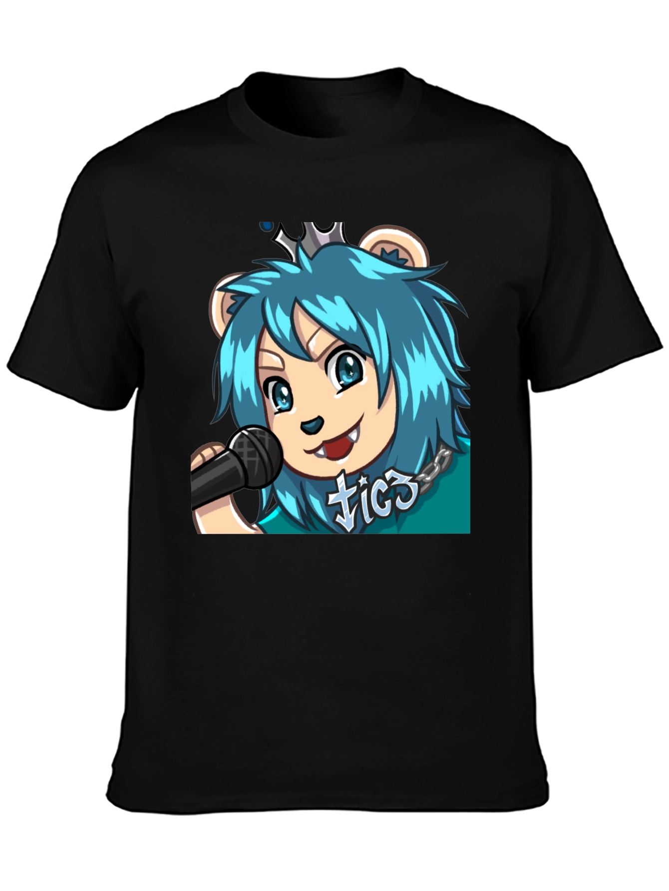 Blue Haired Anime Lion Graphic T-Shirt