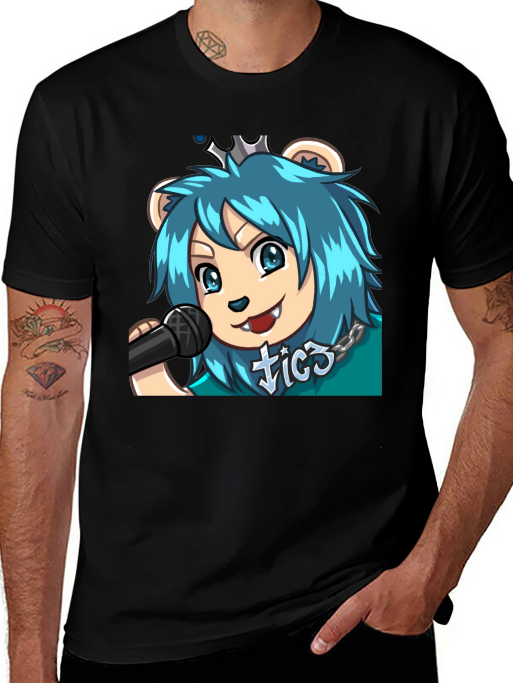 Blue Haired Anime Lion Graphic T-Shirt
