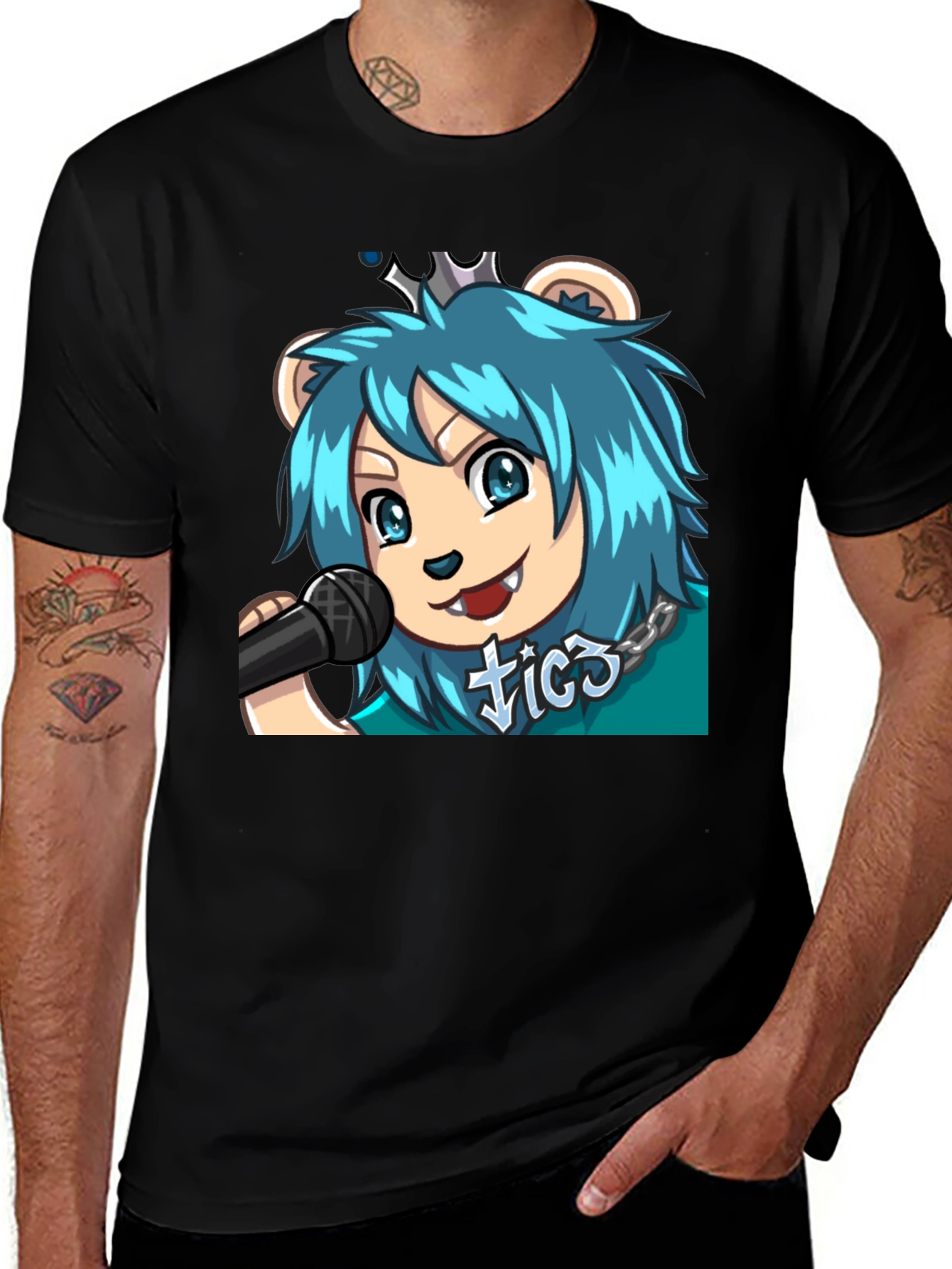 Blue Haired Anime Lion Graphic T-Shirt