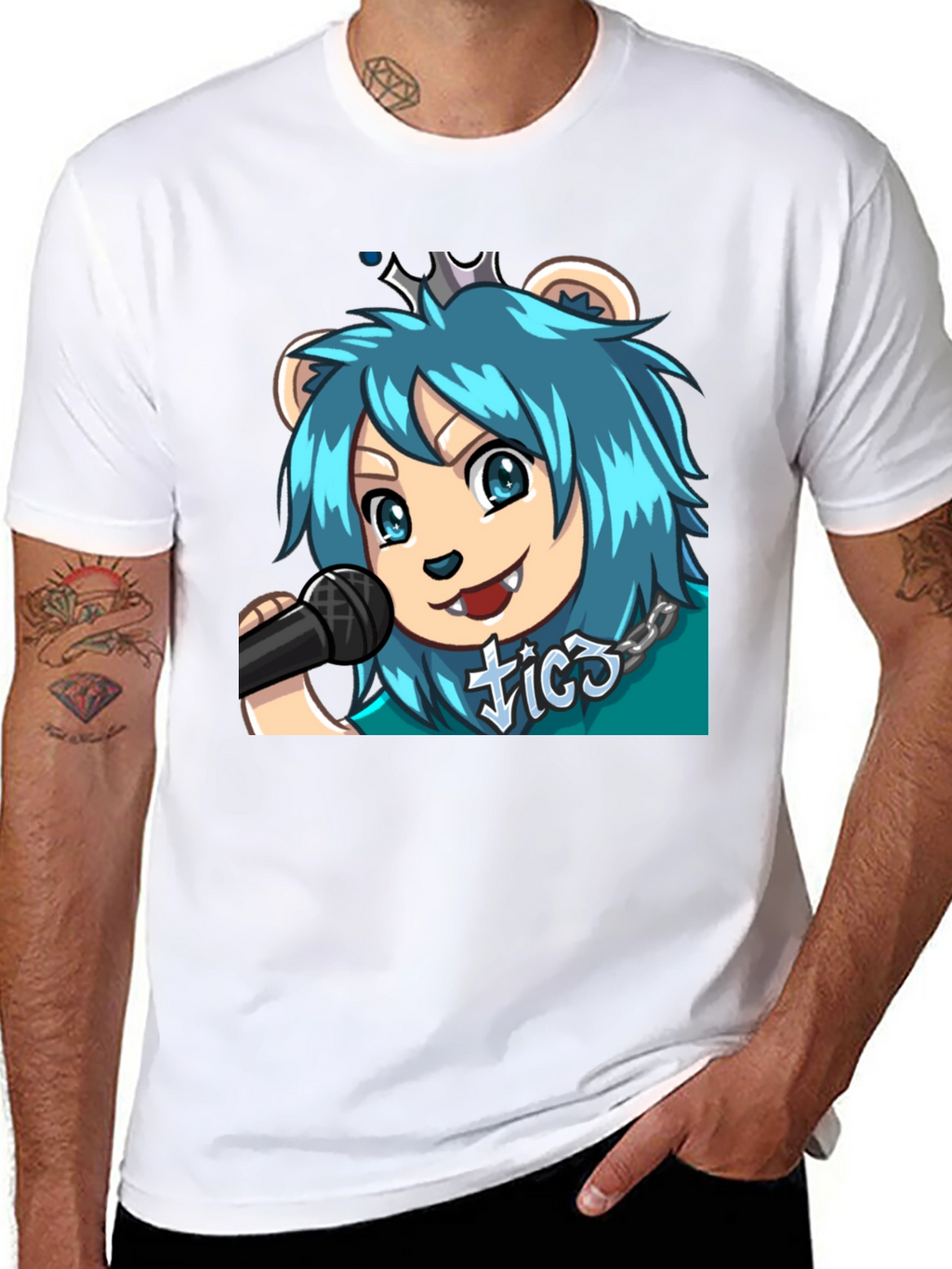 Blue Haired Anime Lion Graphic T-Shirt