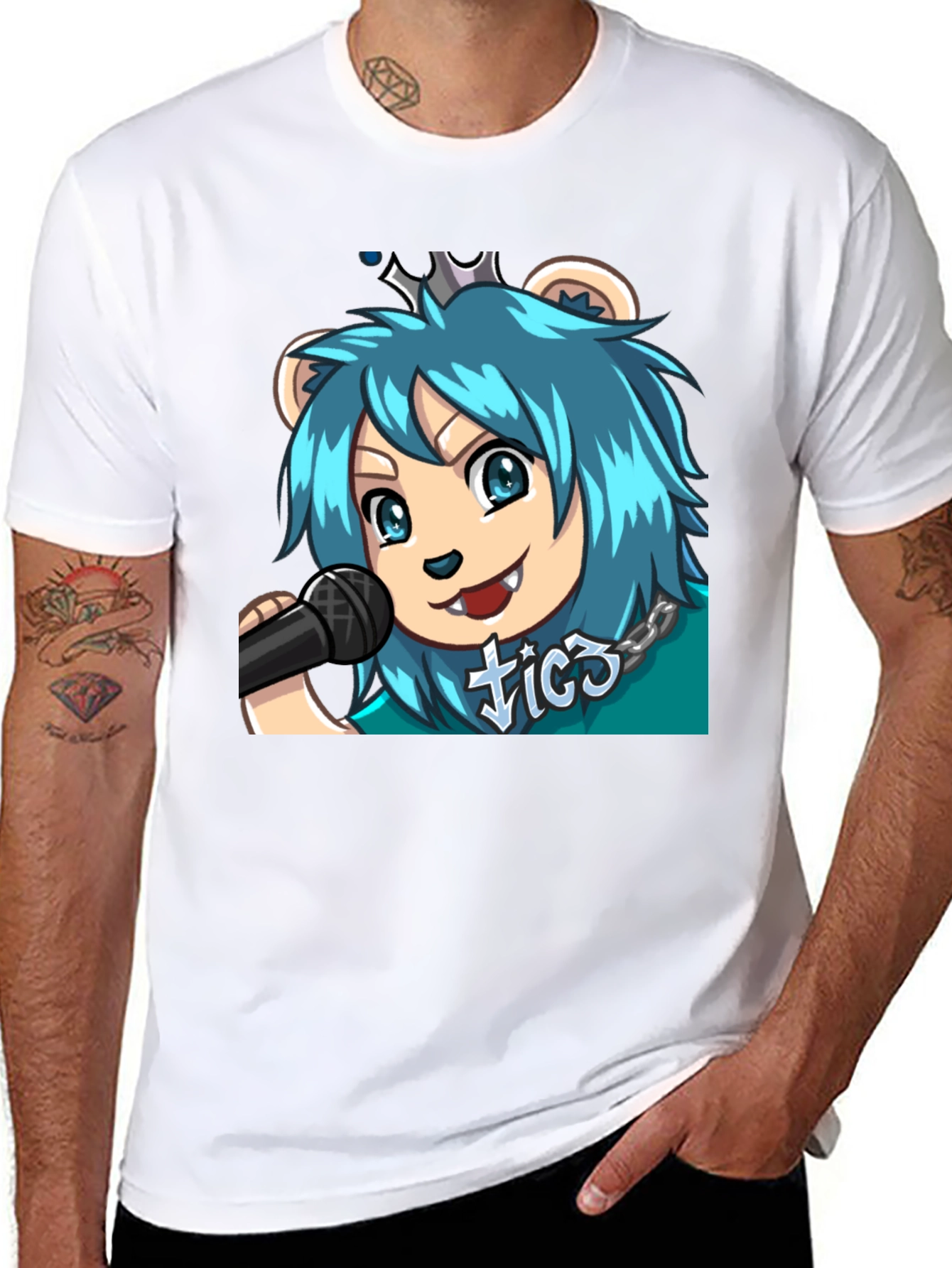 Blue Haired Anime Lion Graphic T-Shirt