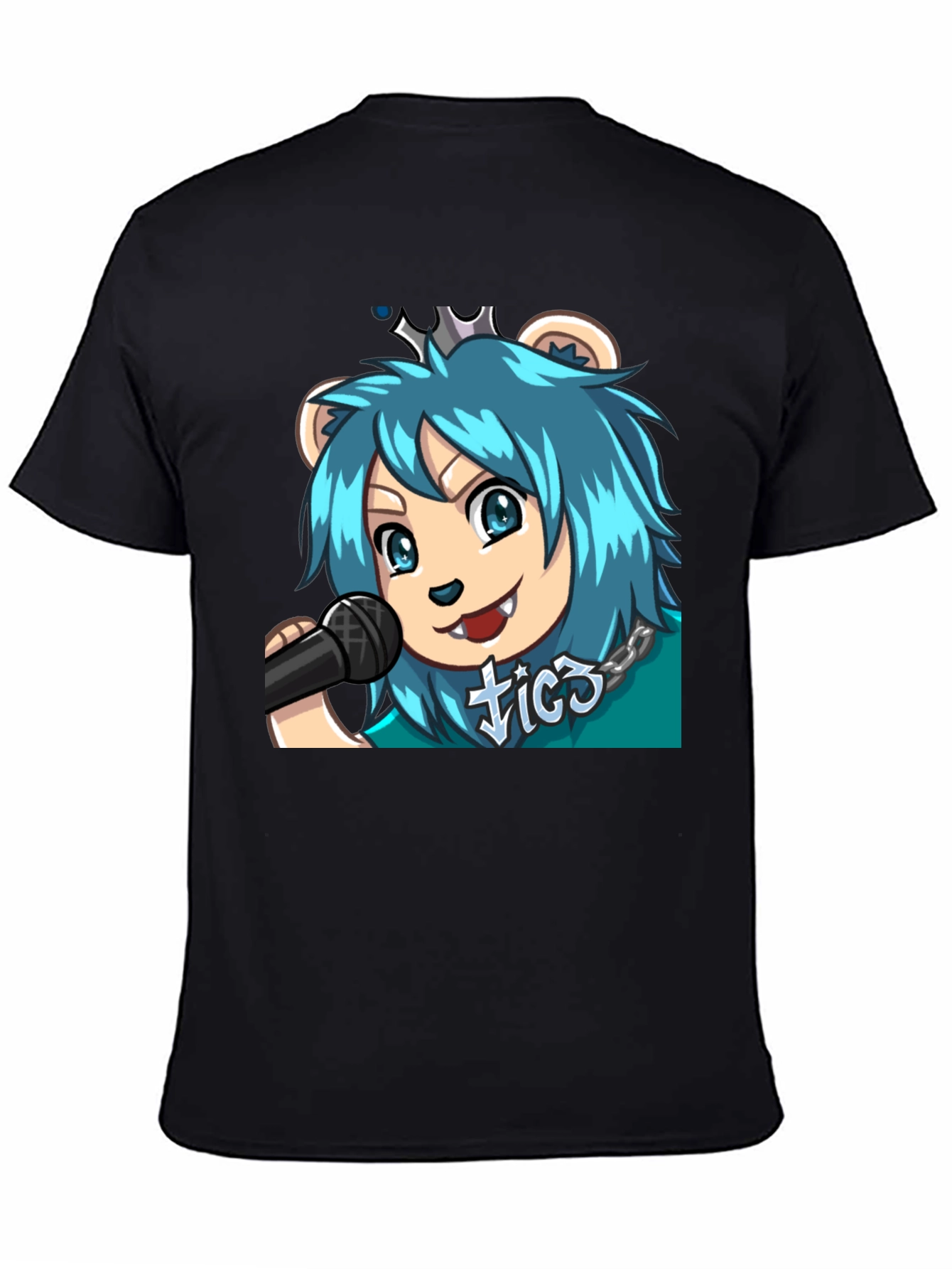 Blue Haired Anime Lion Graphic T-Shirt