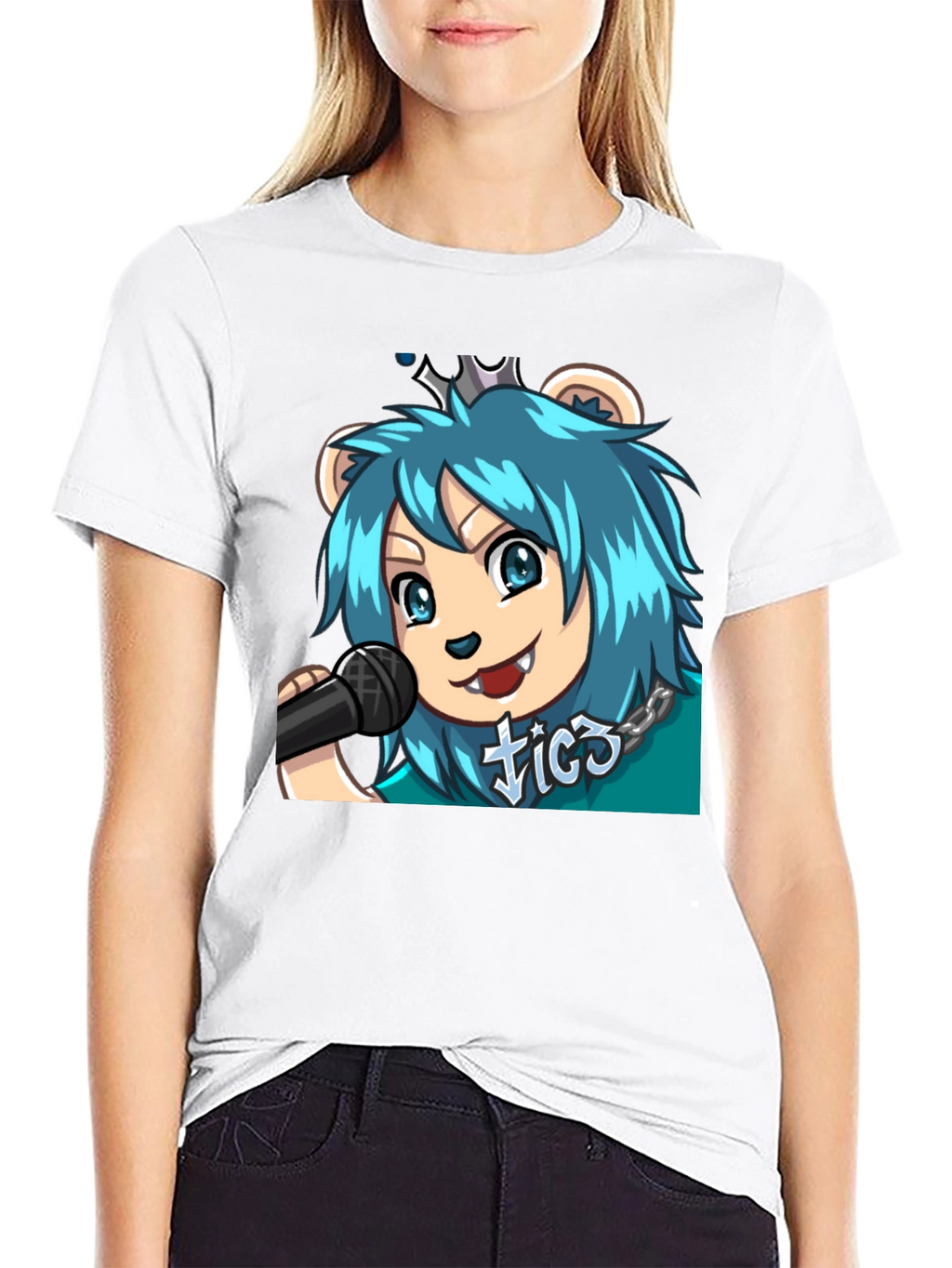 Blue Haired Anime Lion Graphic T-Shirt