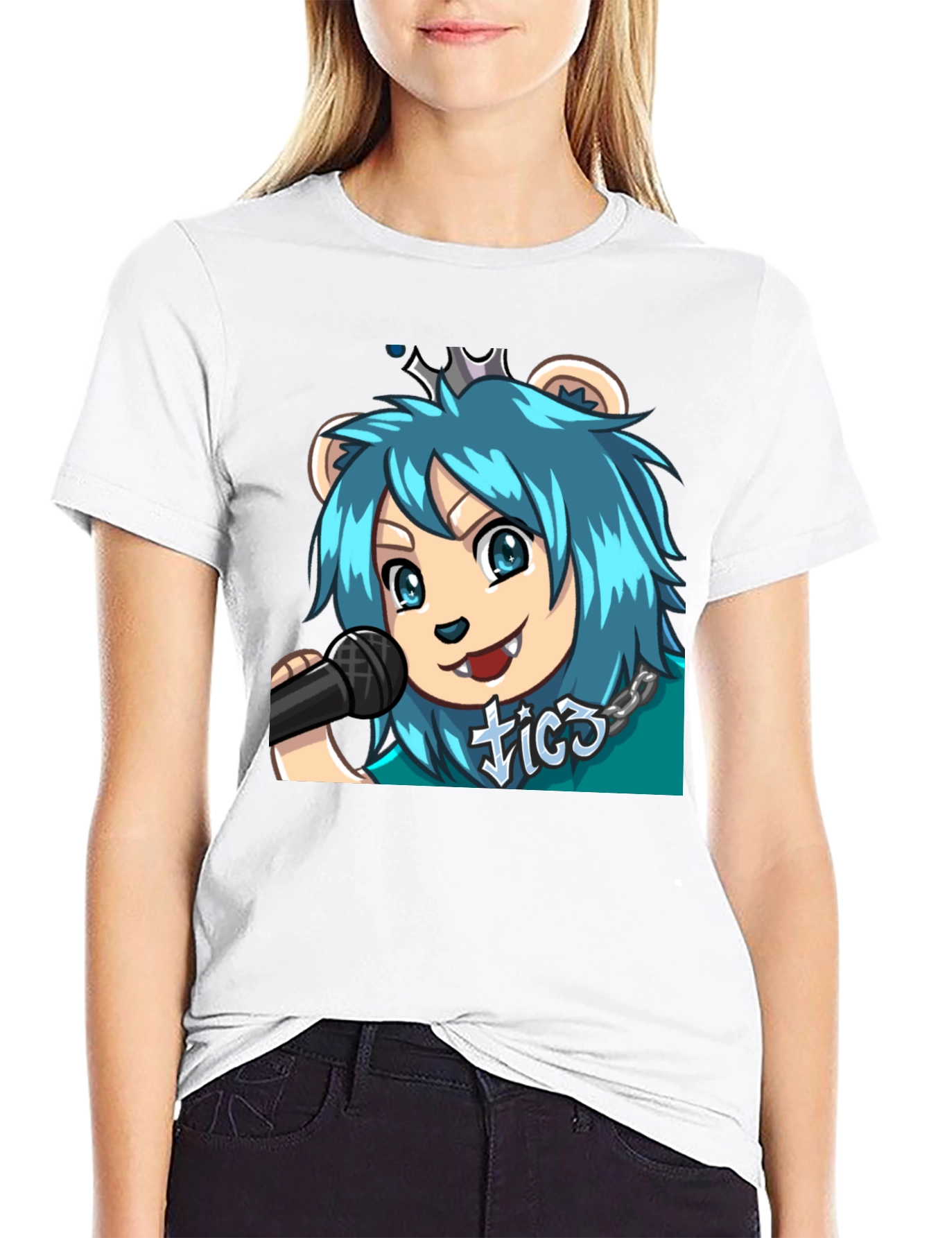 Blue Haired Anime Lion Graphic T-Shirt