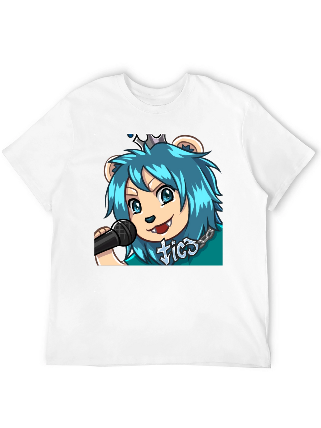 Blue Haired Anime Lion Graphic T-Shirt