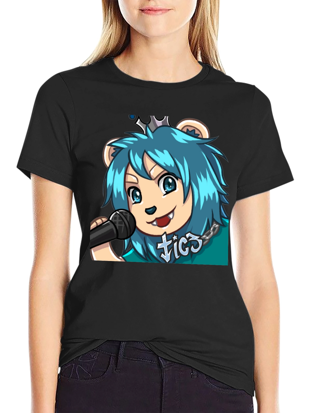 Blue Haired Anime Lion Graphic T-Shirt