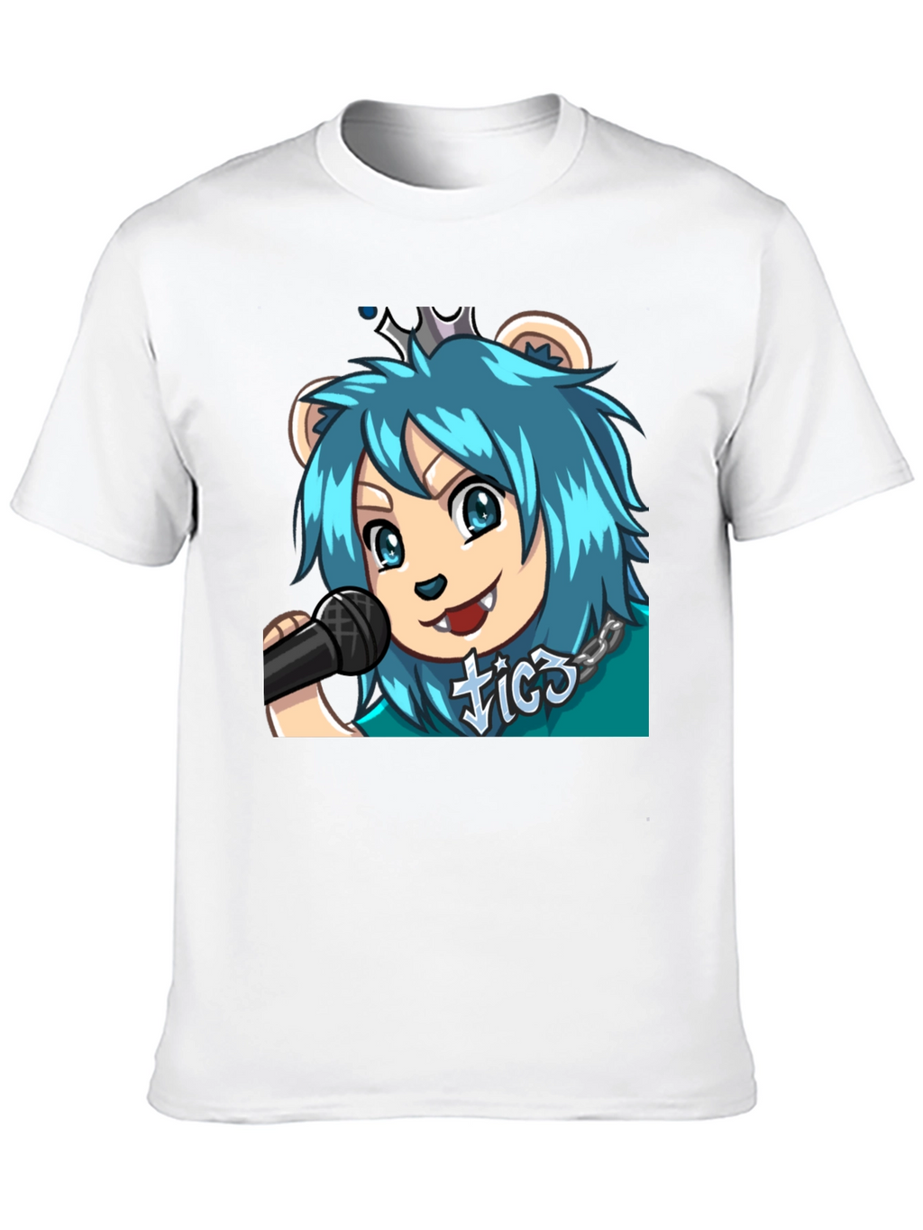 Blue Haired Anime Lion Graphic T-Shirt