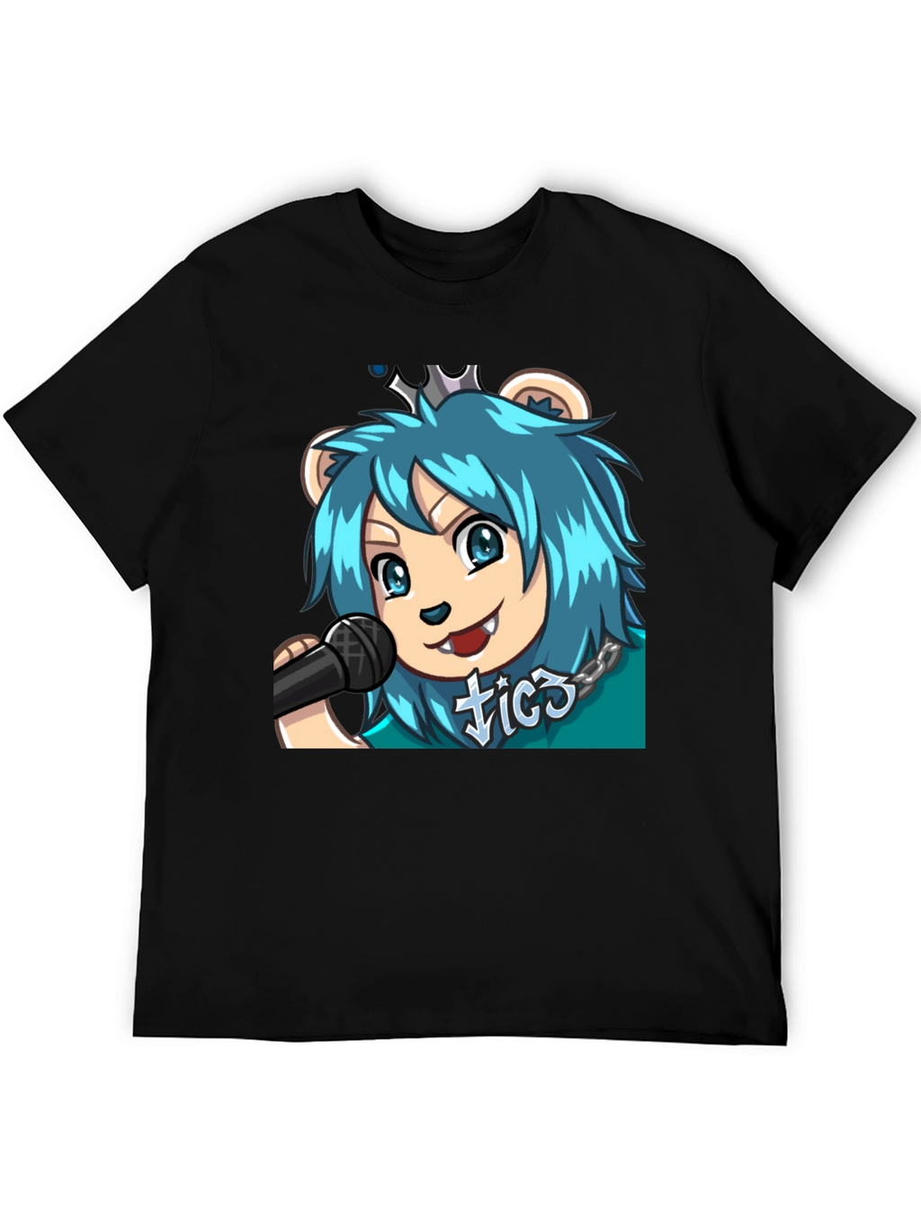 Blue Haired Anime Lion Graphic T-Shirt