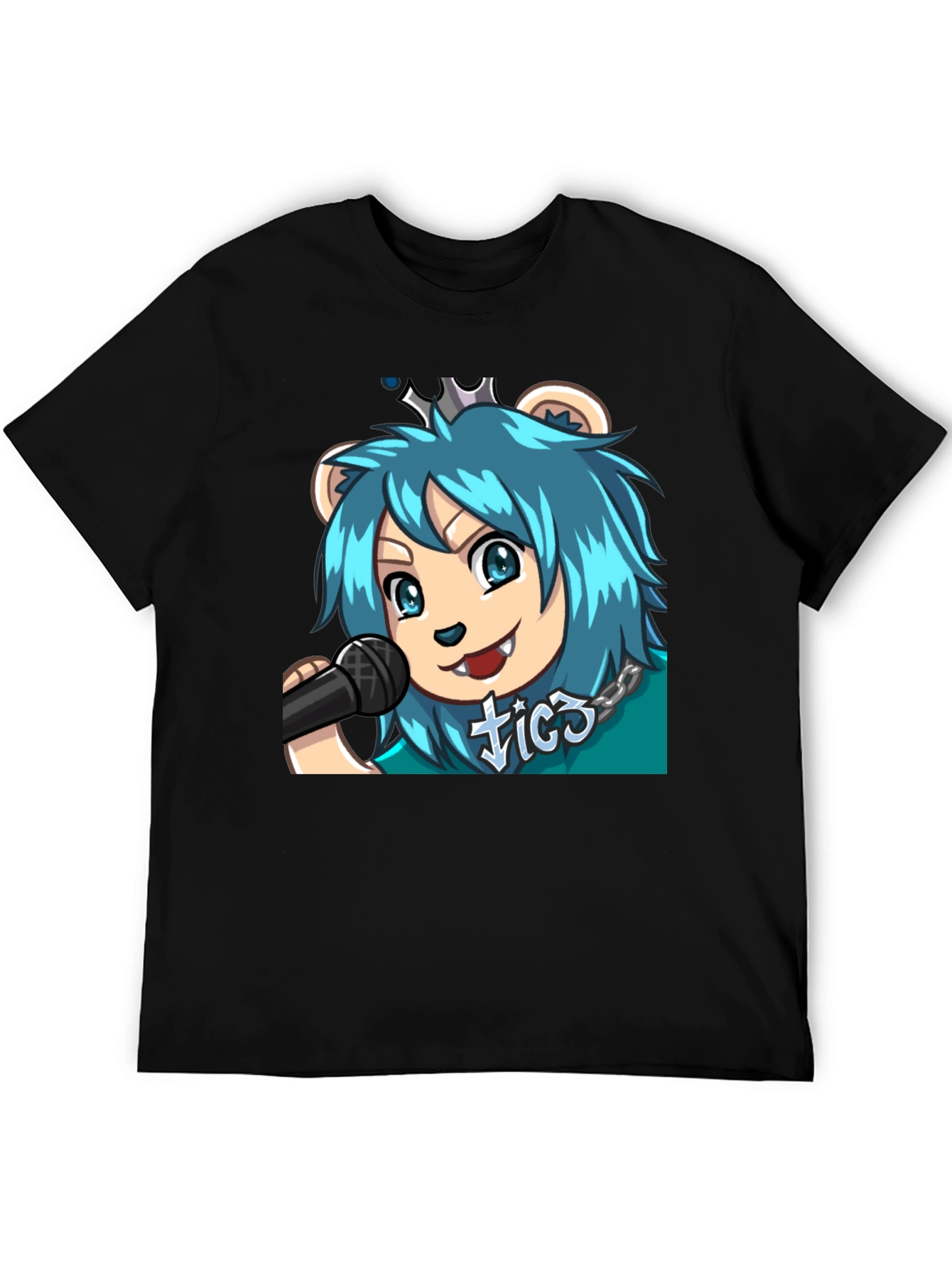 Blue Haired Anime Lion Graphic T-Shirt