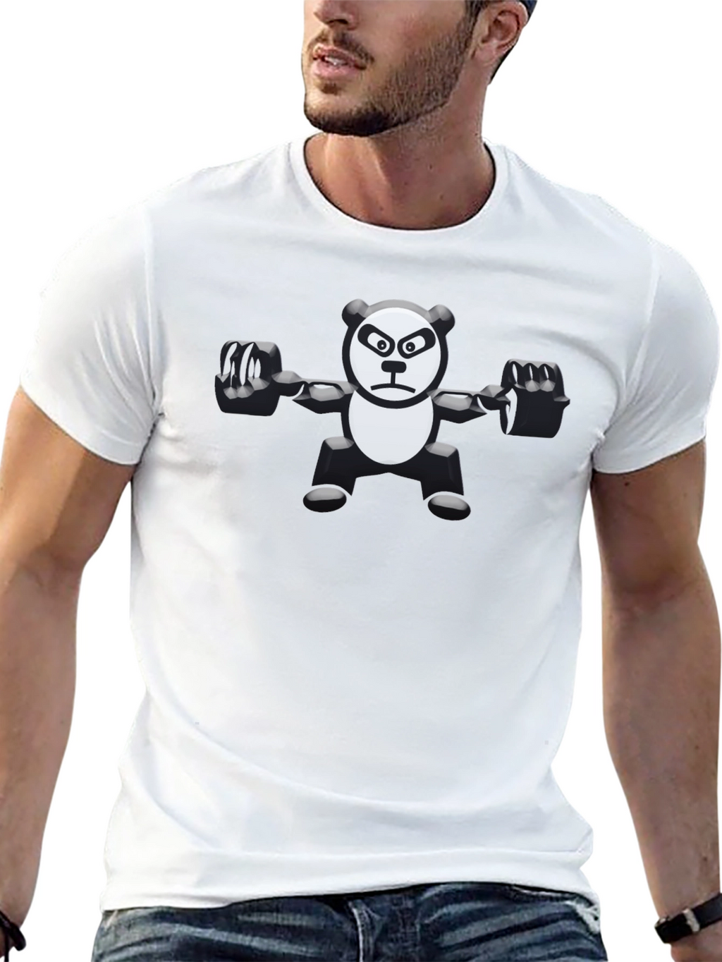 Weightlifting Panda Graphic Tee - Black Cotton