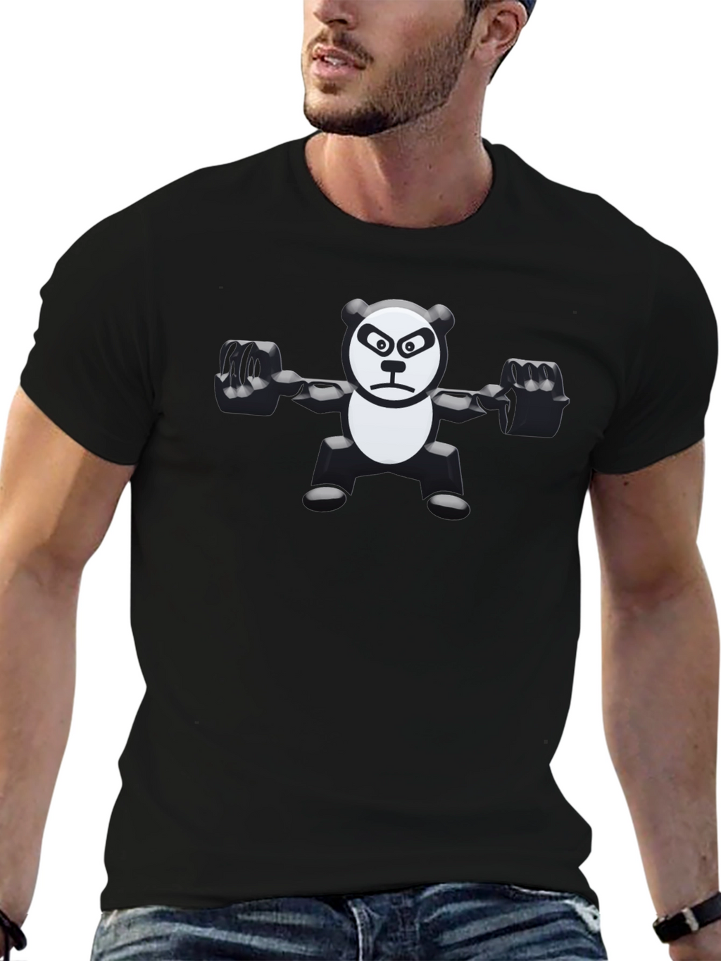 Weightlifting Panda Graphic Tee - Black Cotton