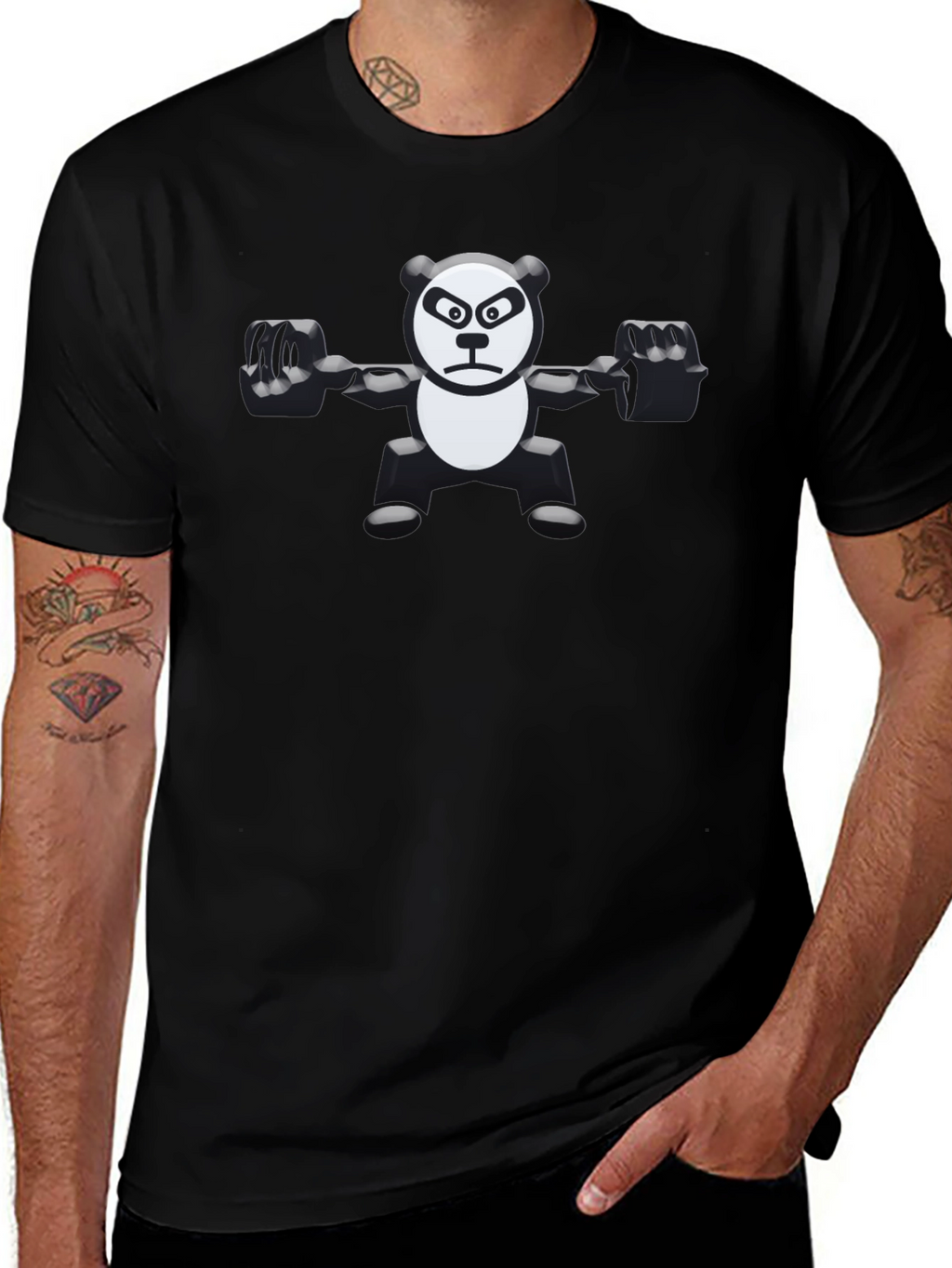 Weightlifting Panda Graphic Tee - Black Cotton