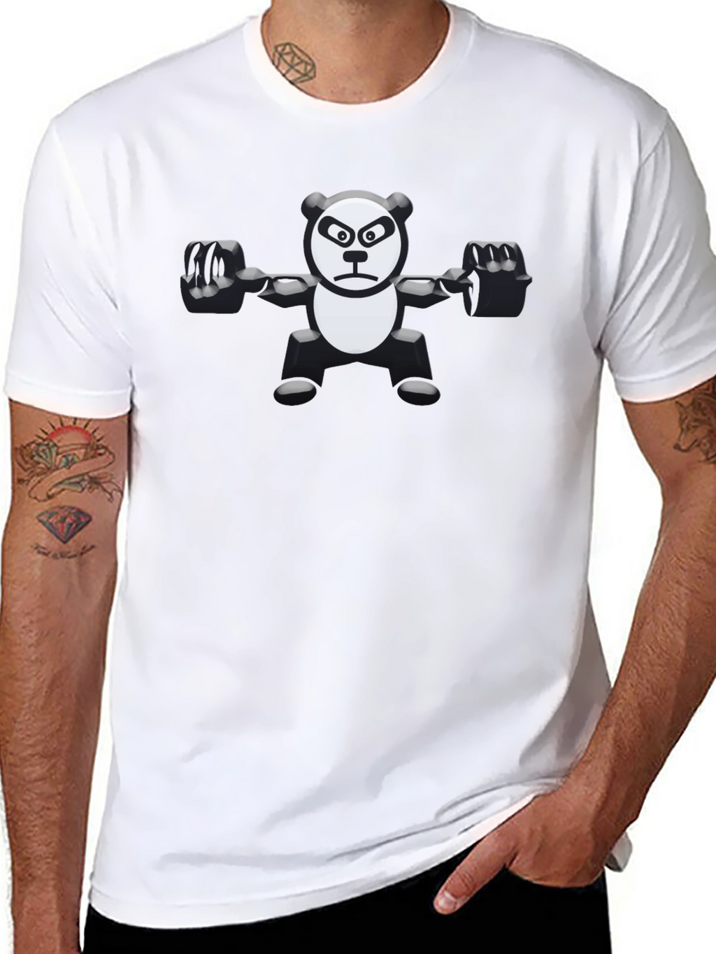 Weightlifting Panda Graphic Tee - Black Cotton