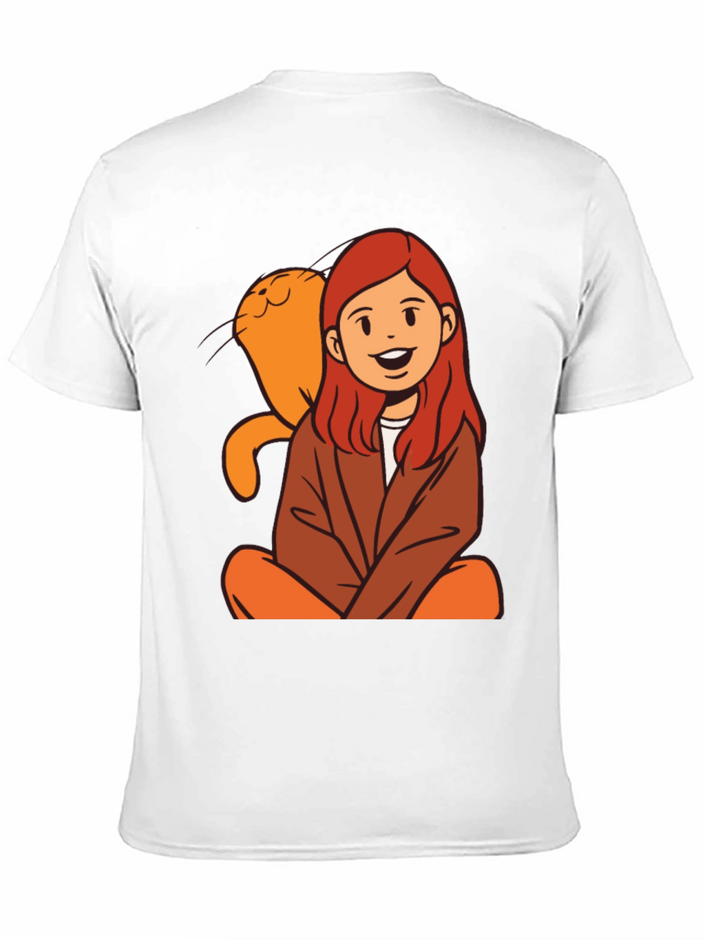 Cartoon Girl & Cat Graphic Black T-Shirt