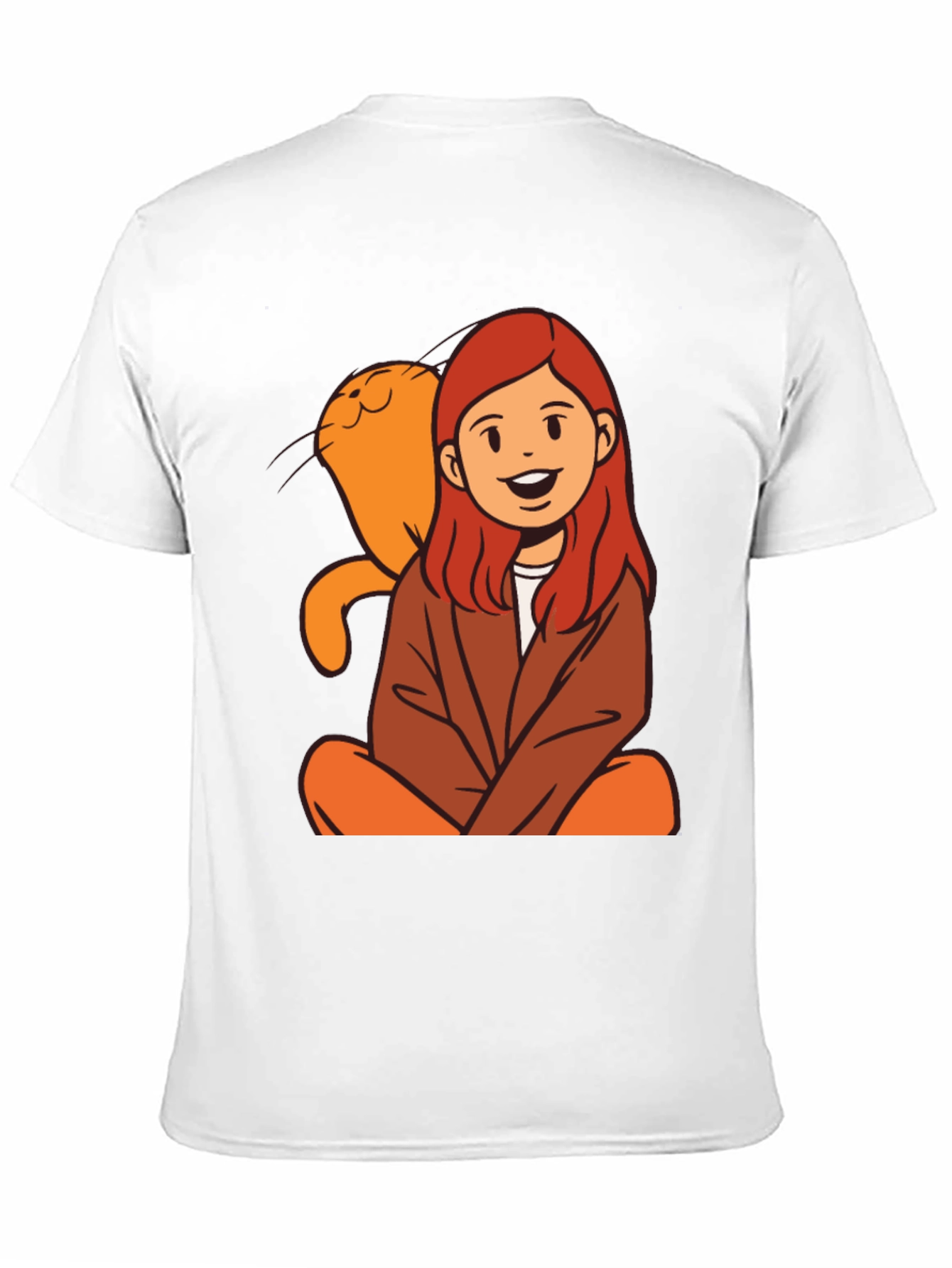 Cartoon Girl & Cat Graphic Black T-Shirt