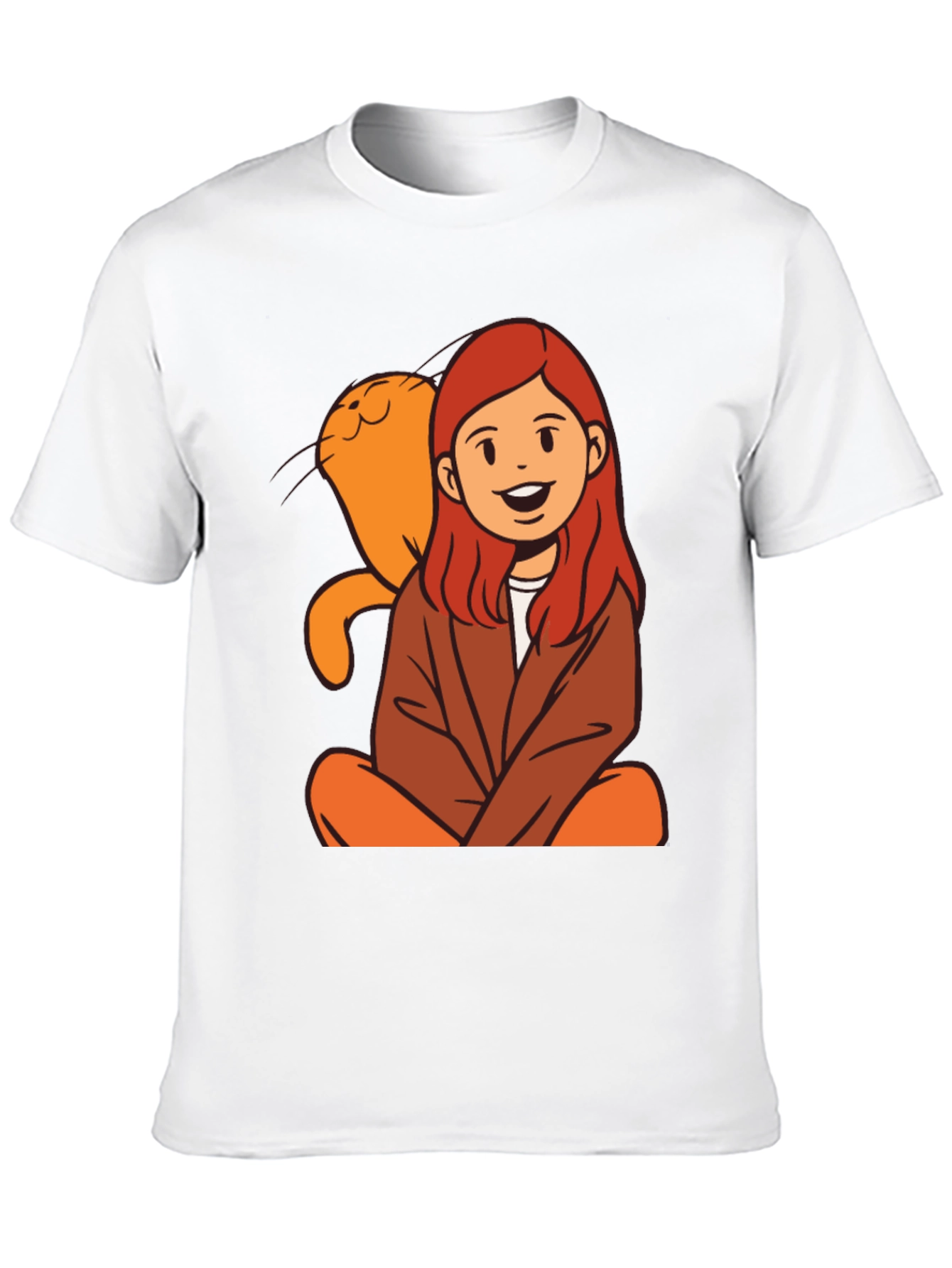 Cartoon Girl & Cat Graphic Black T-Shirt