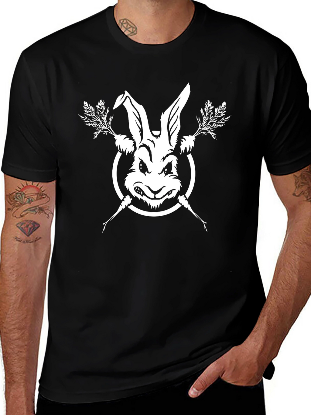 Rabbit & Carrots Black T-Shirt - Edgy Graphic Tee