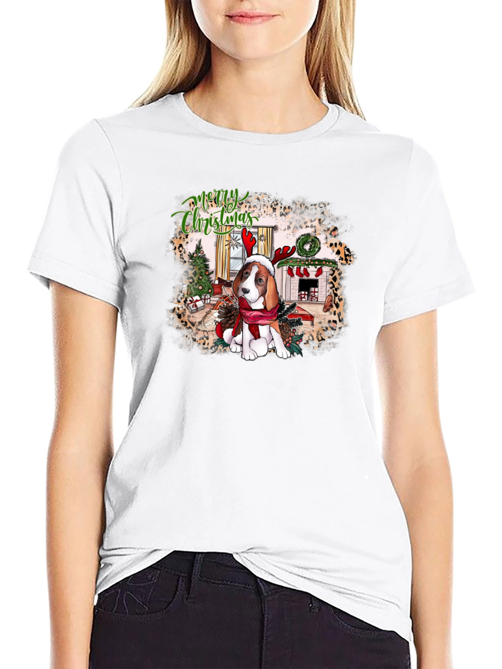 Festive Beagle Christmas Graphic Tee