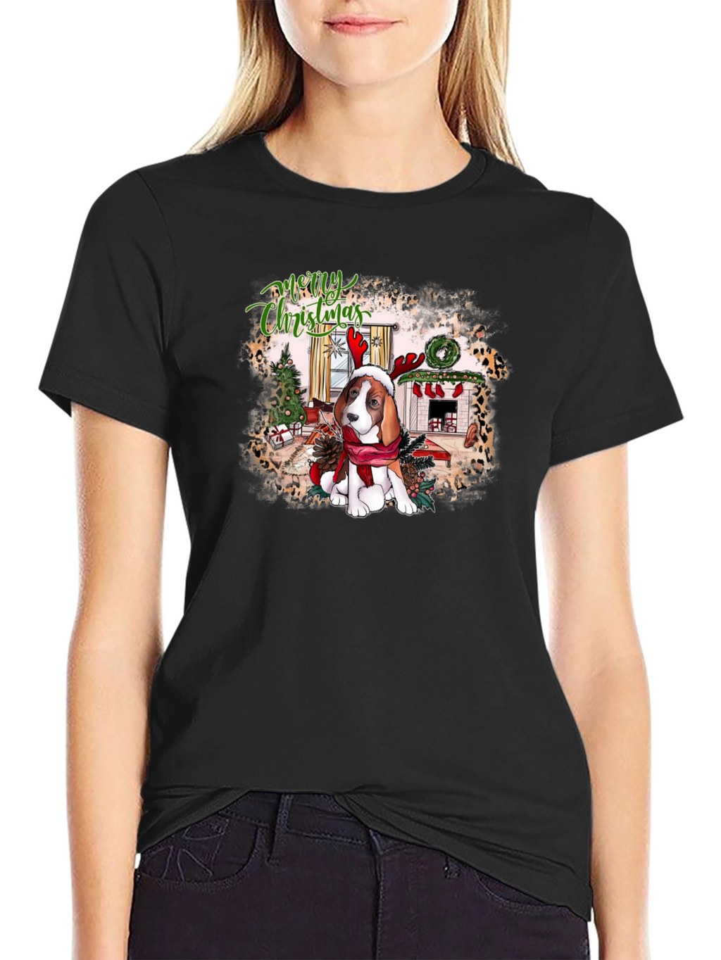 Festive Beagle Christmas Graphic Tee