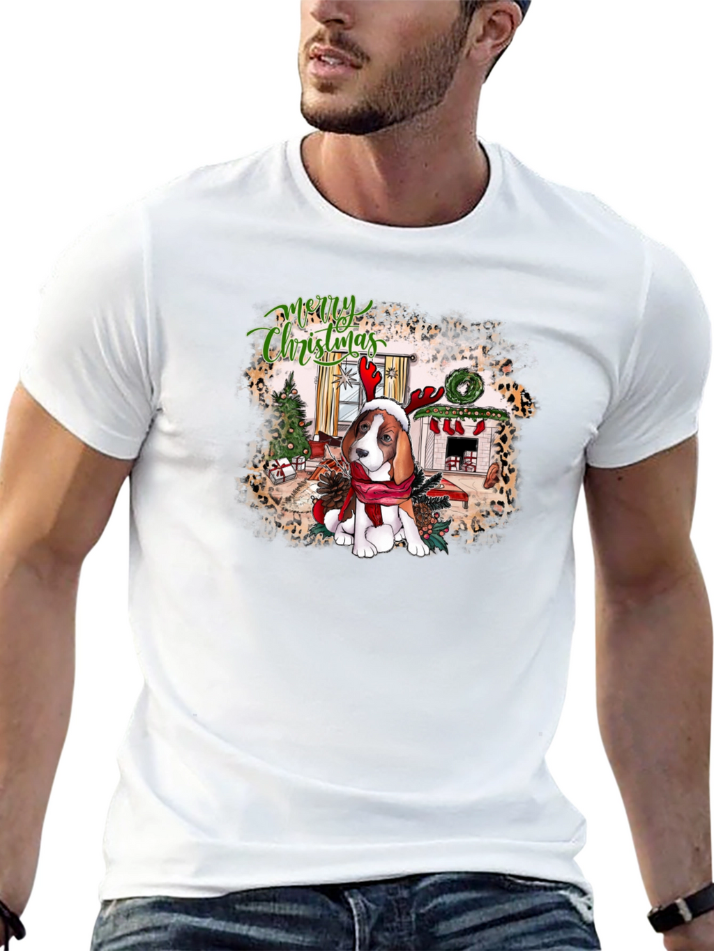 Festive Beagle Christmas Graphic Tee