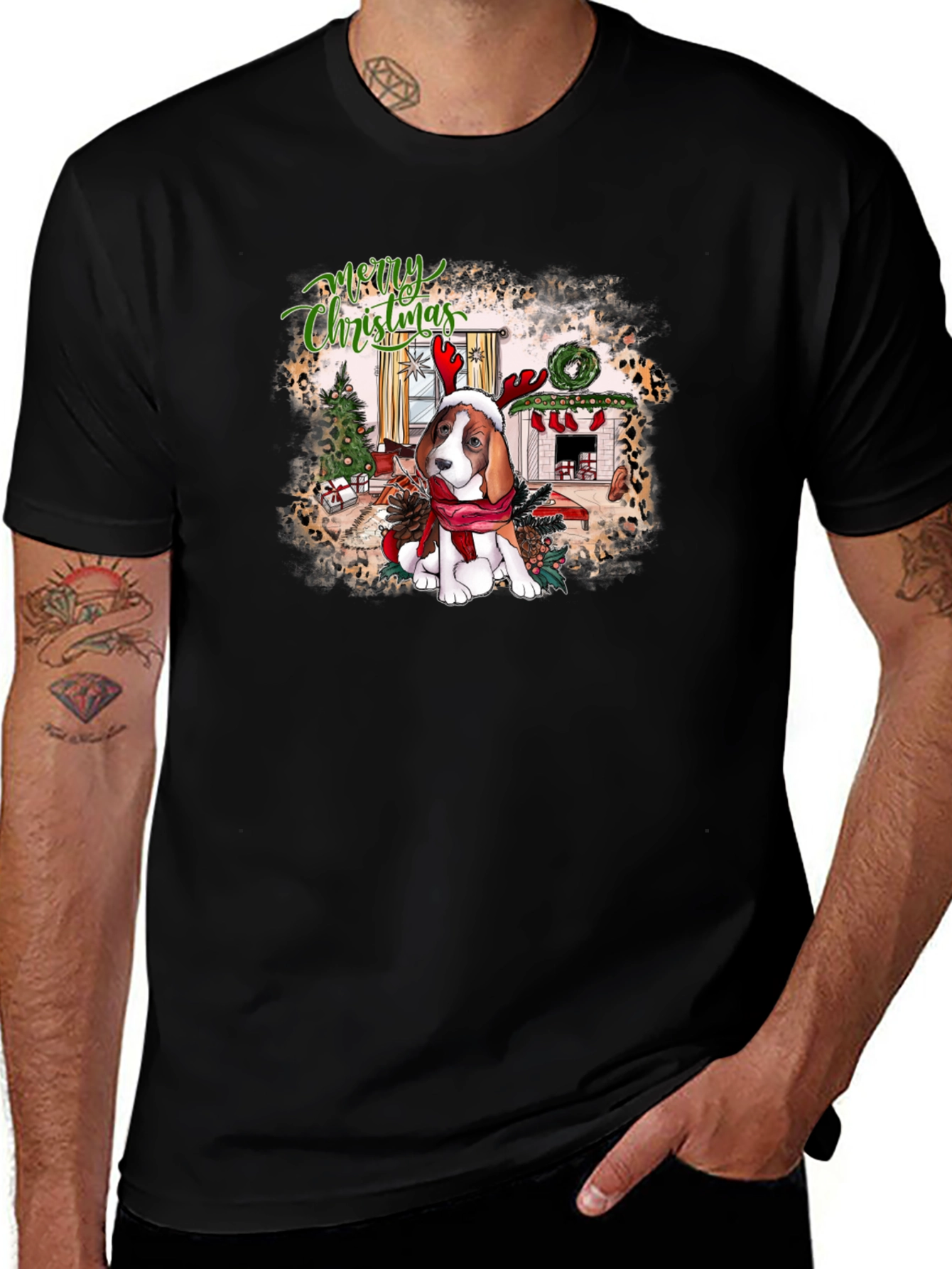 Festive Beagle Christmas Graphic Tee