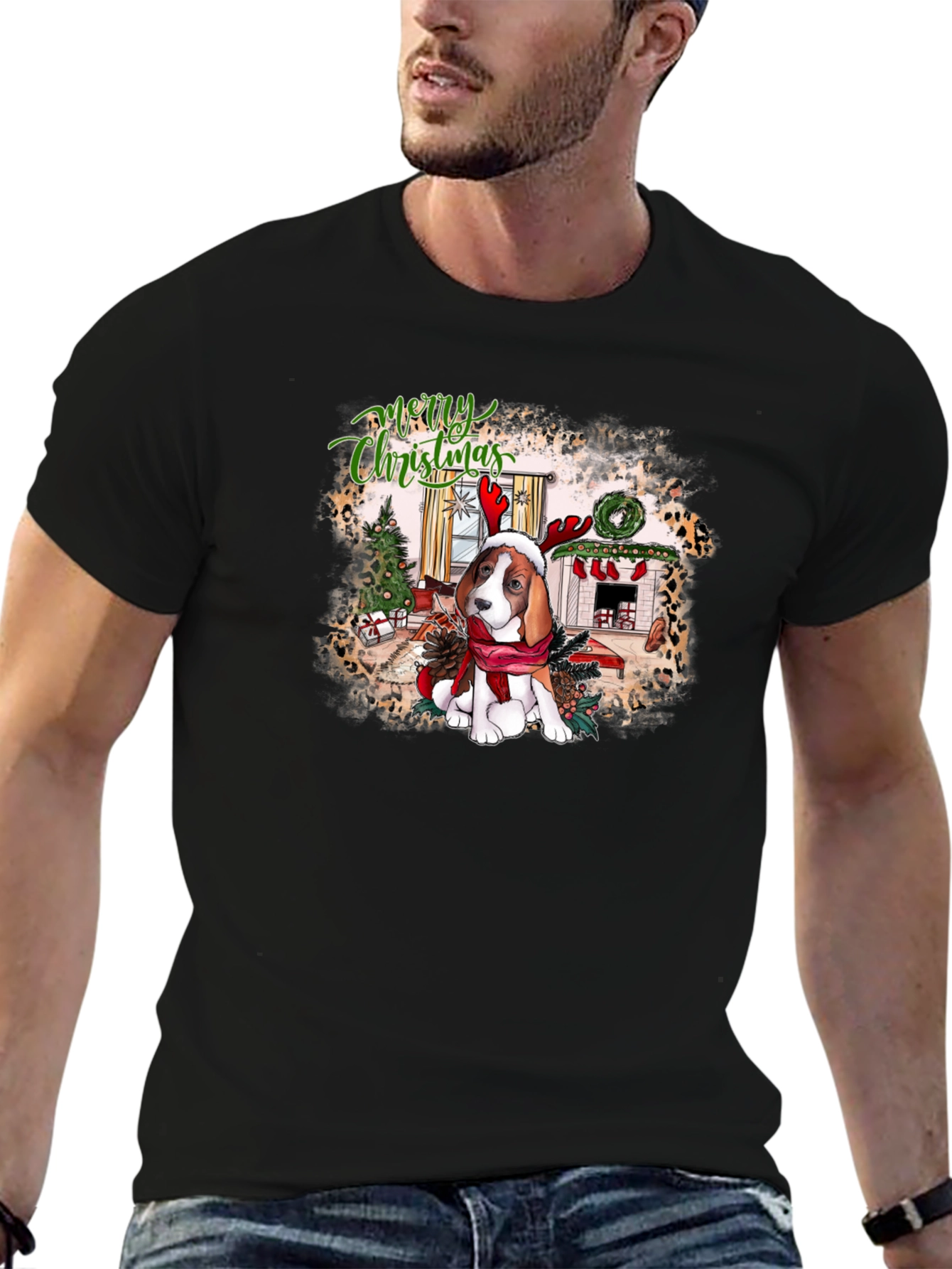 Festive Beagle Christmas Graphic Tee
