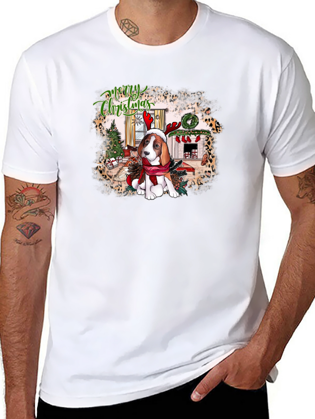 Festive Beagle Christmas Graphic Tee